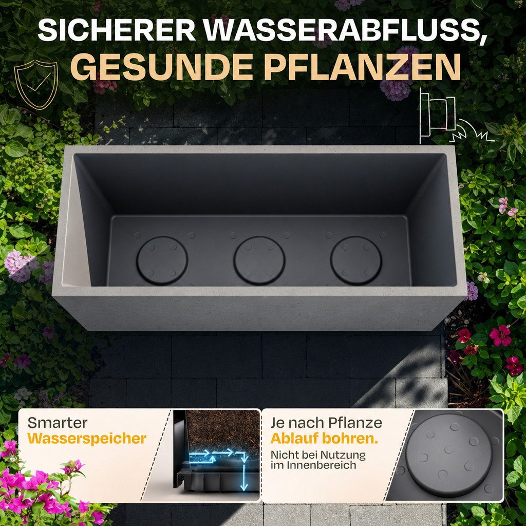 ONDIS24 Pflanzkübel Blumenkübel Blumentopf Vulkan 100cm Vulkan/Basalt Optik, mit Wasserspeicher Pflanzenkasten winterfest, 100 x 40 x 43,5 (H) cm – Bild 5 von 5