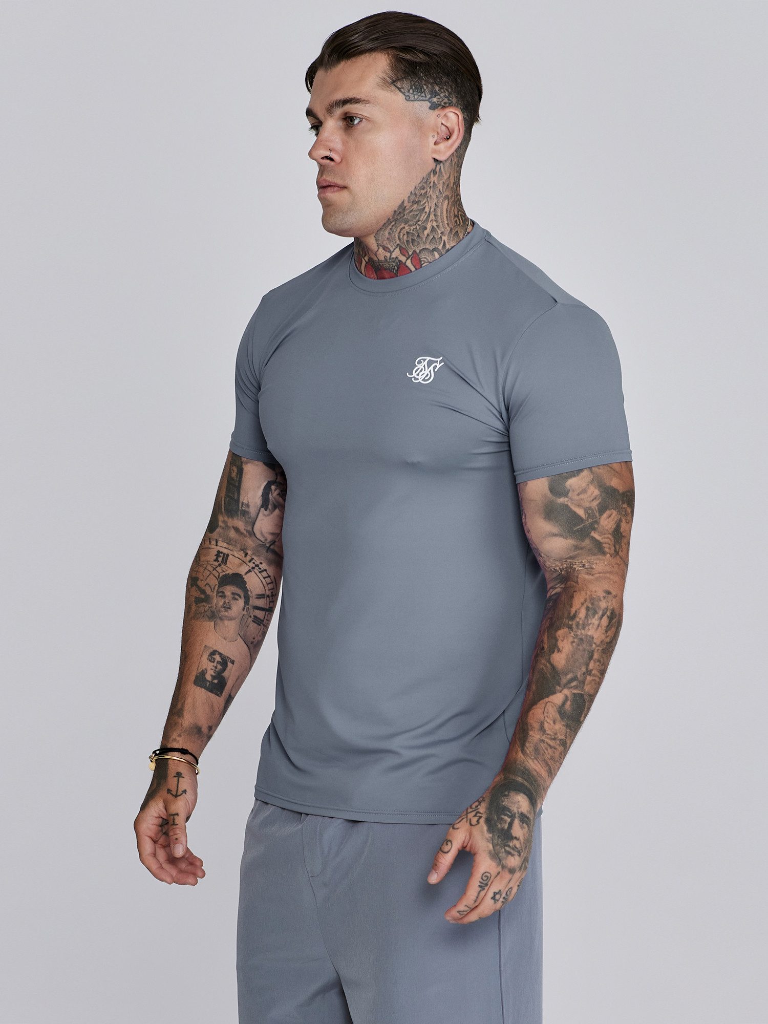 Siksilk T-Shirt SikSilk Herren Graues Muscle Fit T-Shirt günstig online kaufen