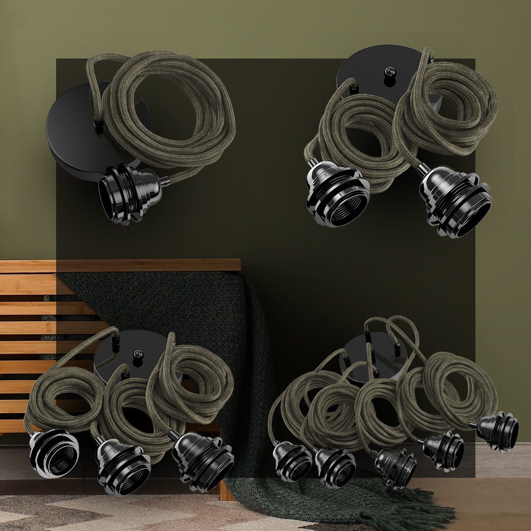 Hoopzi Deckenleuchte Hang Pendelleuchte 3,5m Textilkabel 5 X E27 Fassung, ohne Leuchtmittel, Retro Vintage Industriell