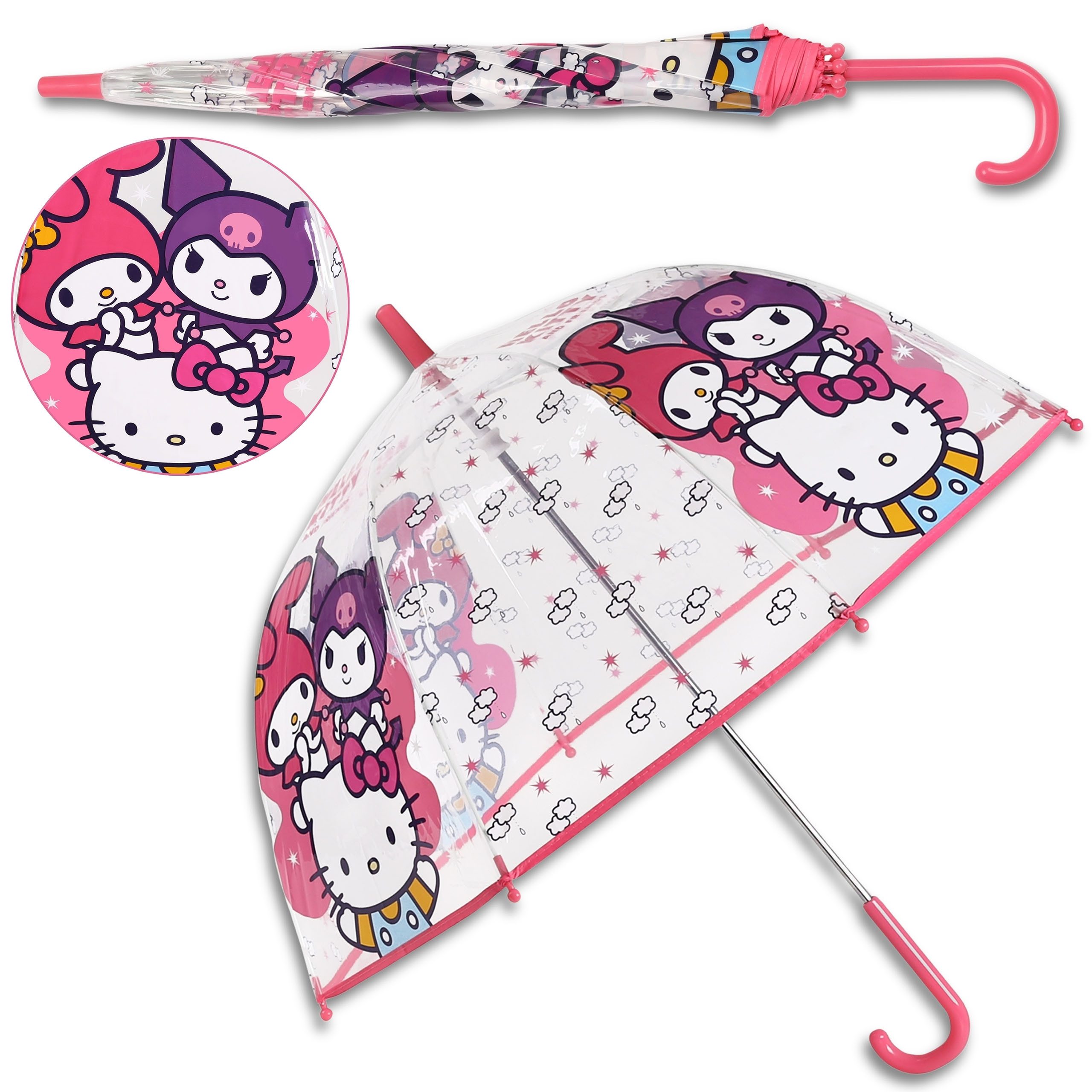 Hello Kitty Taschenregenschirm Hello Kitty Transparenter AUTOMATIK Schirm, Klappschirm für Mädchen