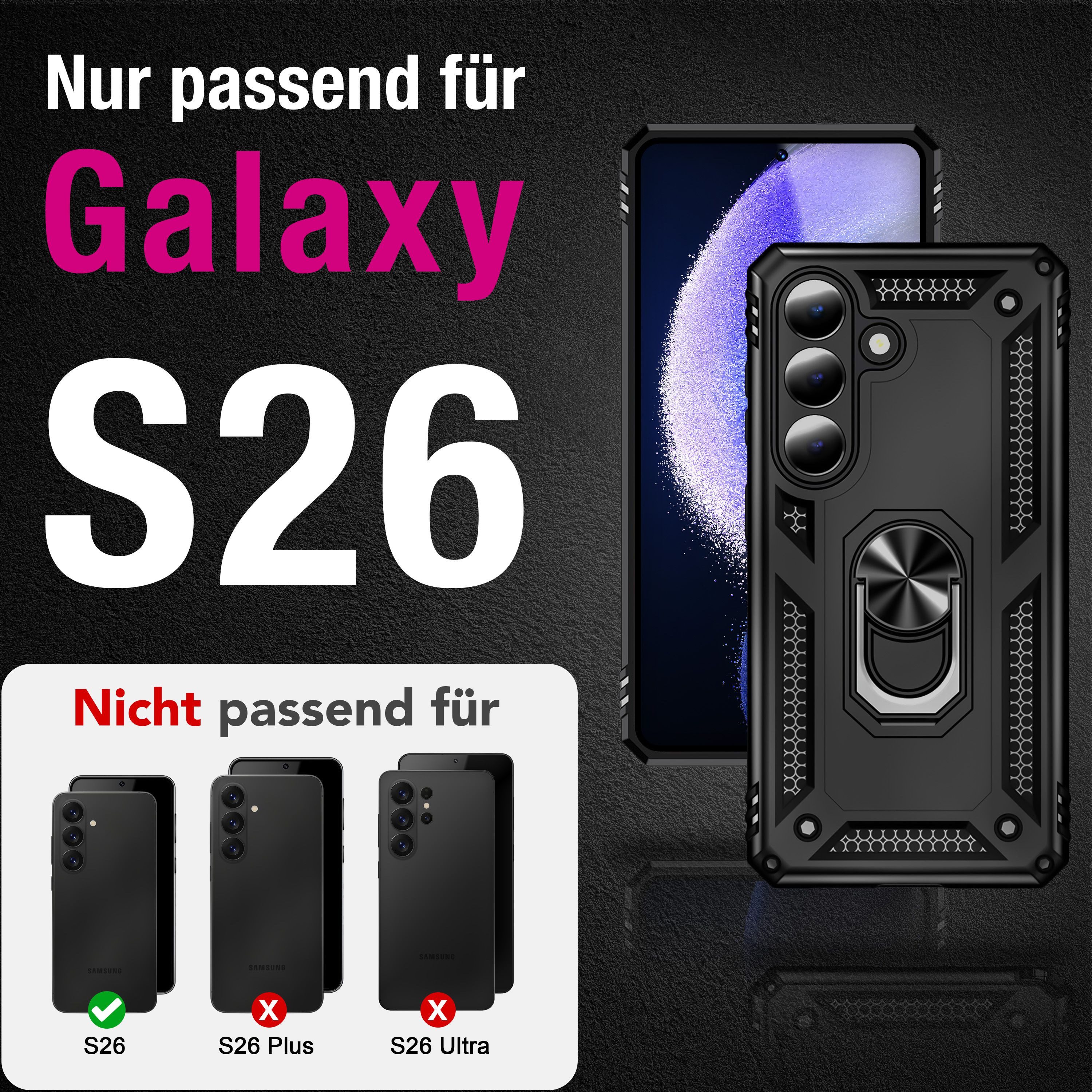 Nalia Smartphone-Hülle Samsung Galaxy S26 16 cm (6,3 Zoll), RINGDEFEND Case - Militär-Schutz, 360° Ring-Halter & Standfunktion – Bild 5 von 5