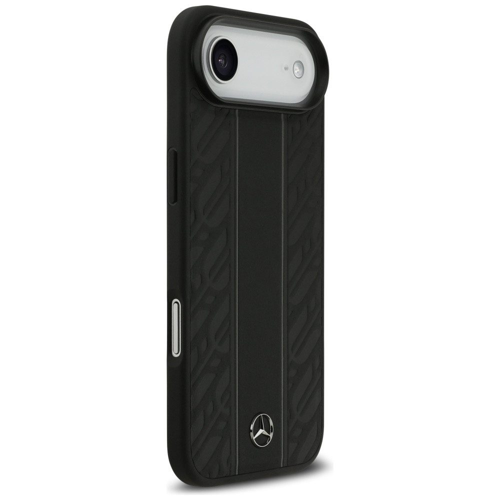 Mercedes Benz Handyhülle iPhone 17 Air Echtleder schwarz Muster Logo Metall MagSafe 6,5 Zoll, Kantenschutz – Bild 4 von 5