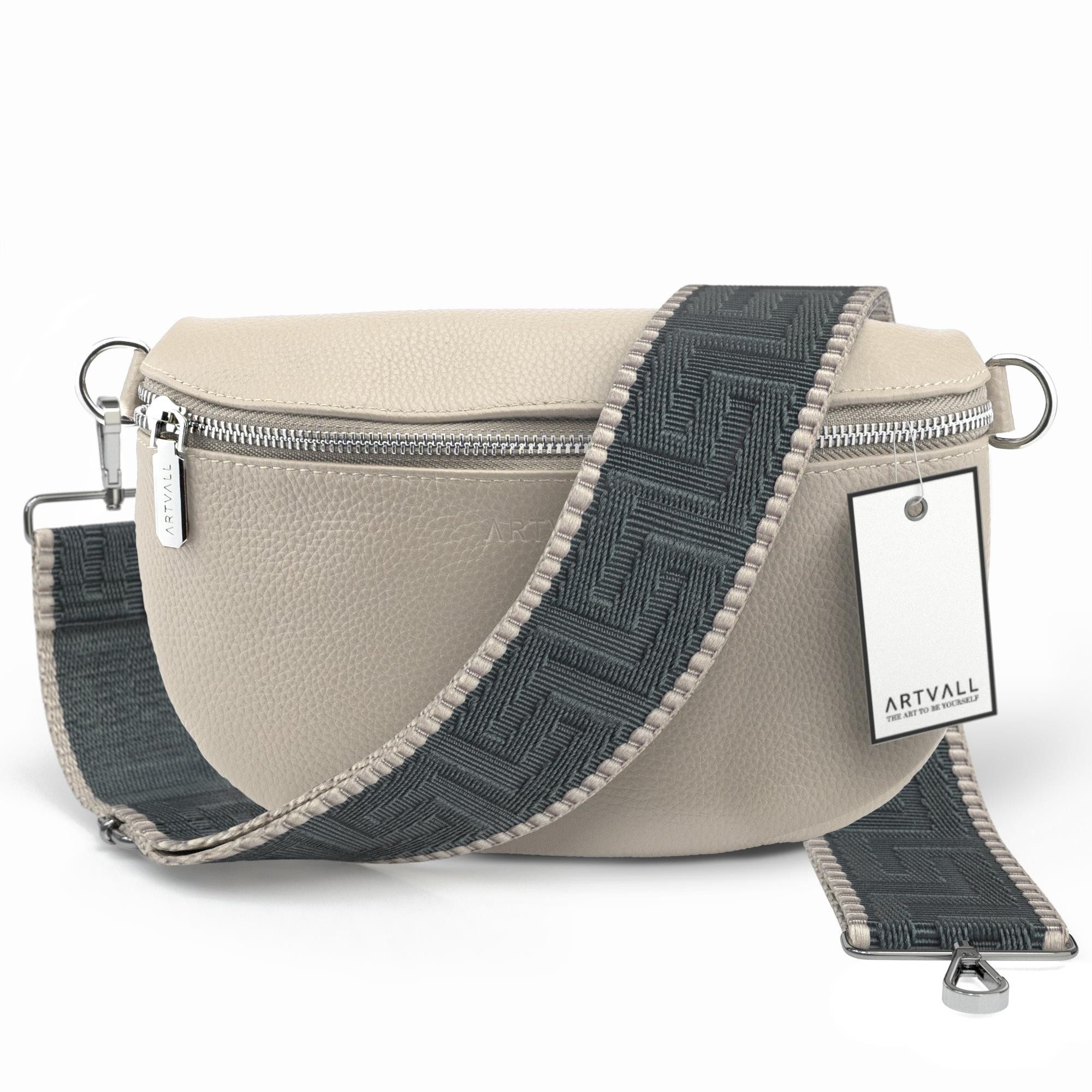 ARTVALL Umhängetasche Echtleder Handtasche Brusttasche Crossbody Beige (Tasche inkl. Taschenband), Bauchtasche Leder verstellbar mit Schultergurt Design breit hochwertig