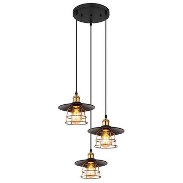 Globo Pendelleuchte, Leuchtmittel nicht inklusive, Hängeleuchte Pendellampe Esszimmerlampe Retro schwarz messing H 150 cm