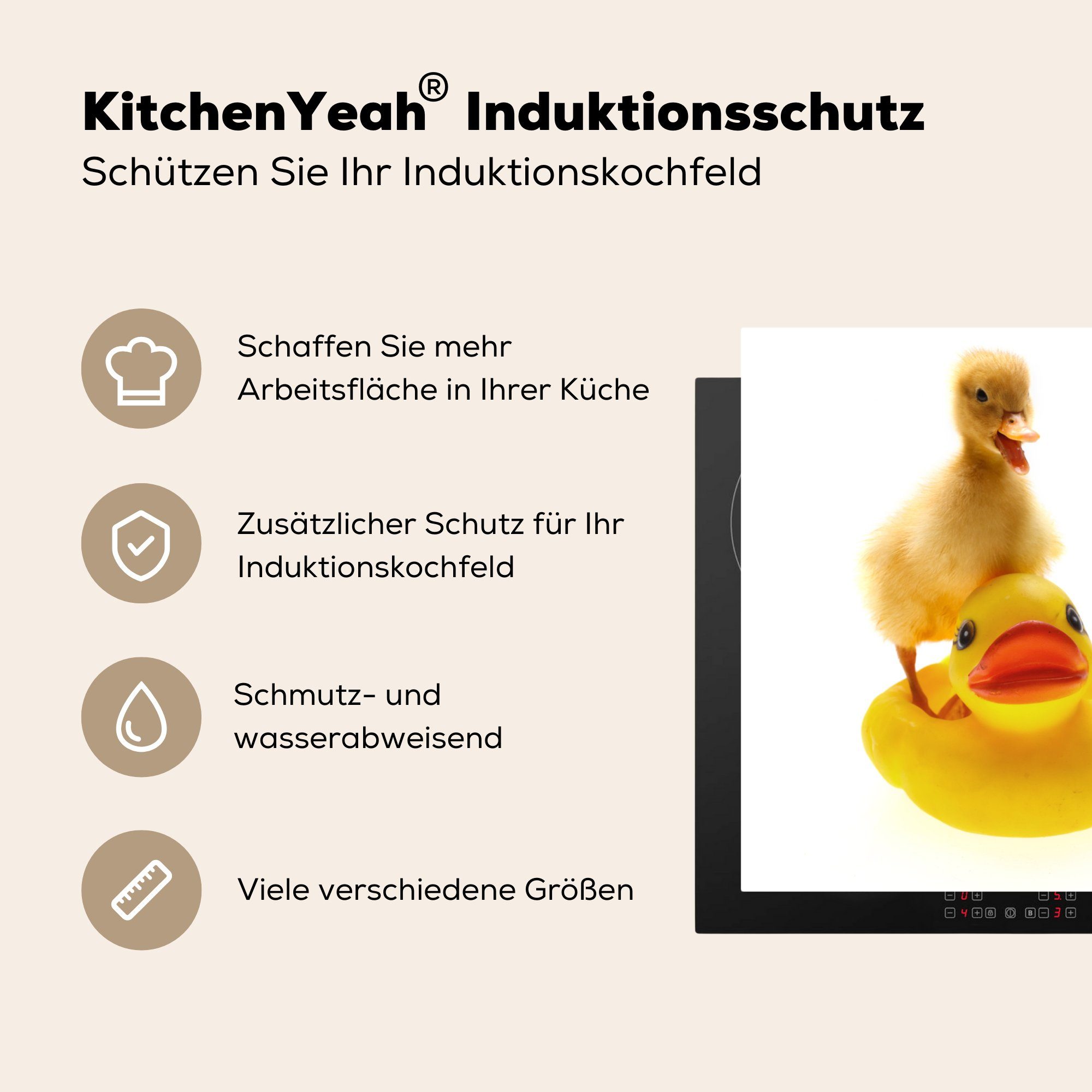 küche, Herdblende-/Abdeckplatte die cm, tlg), Ceranfeldabdeckung in der Badewanne, Vinyl, MuchoWow (1 81x52 Schutz Baby-Ente für Induktionskochfeld