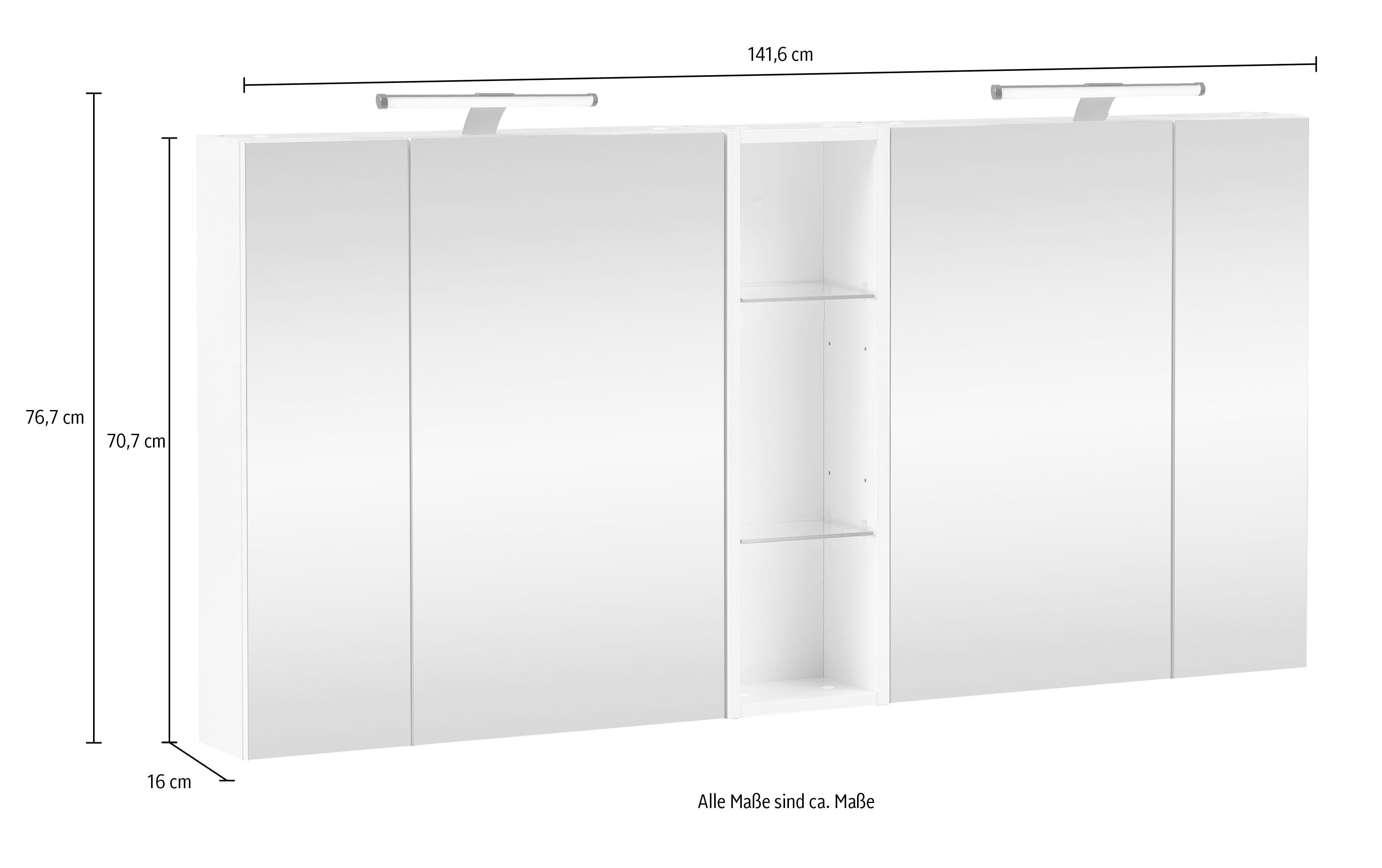 Schildmeyer Spiegelschrank Duo, Doppelter Spiegelschrank, Made in Germany, B: 141,6 cm (1-St) Solide Verarbeitung - Dieses Produkt ist in Deutschland gefertigt