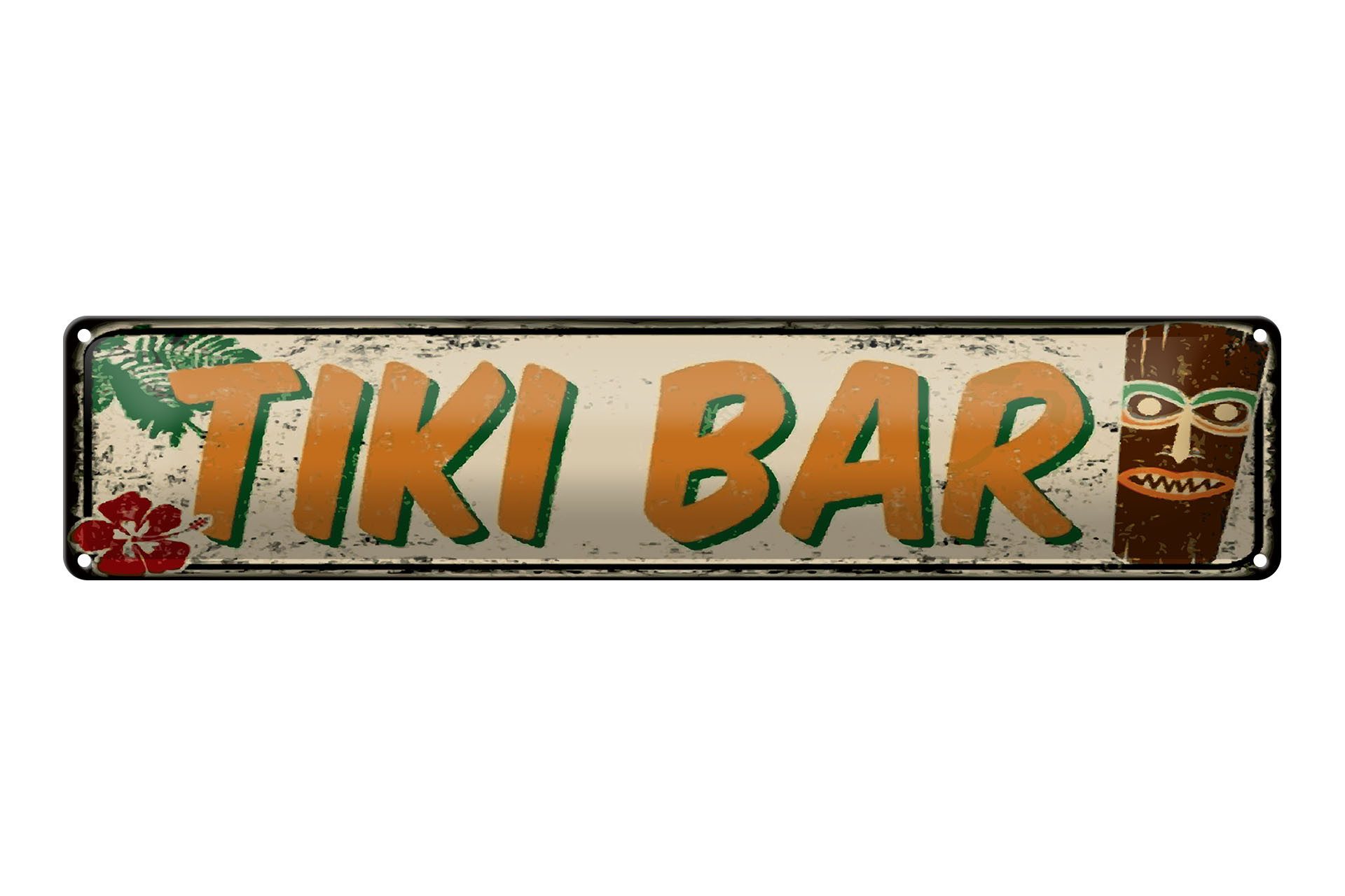 Femer GmbH Metallschild Hinweis 46x10 cm Tiki Bar, (1 St), gewölbte Oberfläche, abgerundete Ecken, umgeschlagene Kanten