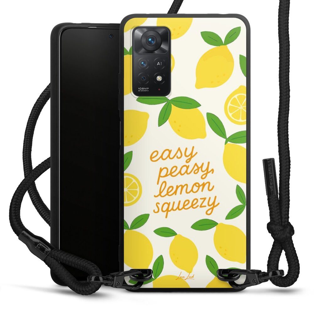 DeinDesign Handyhülle Zitrone Spruch Statement Easy Peasy Lemon Queezy, Xiaomi Redmi Note 11 Pro 4G Premium Handykette Hülle mit Band