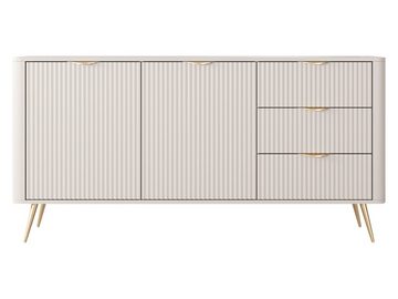MIRJAN24 Kommode Lante 2D3S (mit zwei Drehtüren und drei Schubladen), Metallfüße und Aluminiumgriffe, 164x38x82 cm