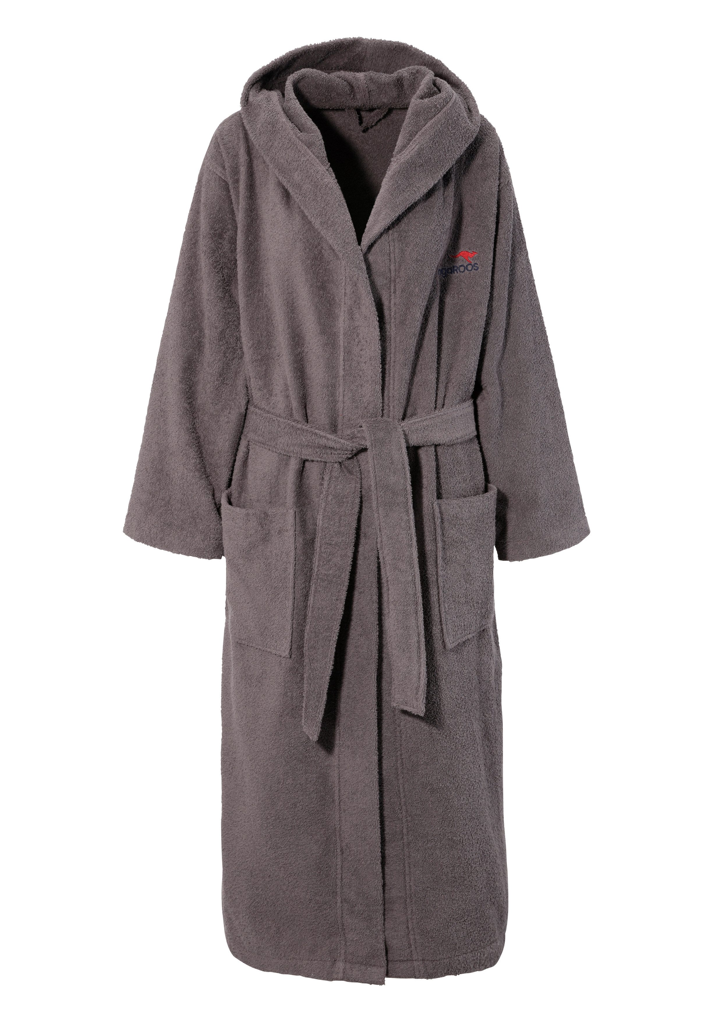 KangaROOS Unisex-Bademantel Cassidy, für Damen & Herren, Standardlänge & Überlänge, Langform, Walkfrottee, Kapuze, Gürtel, mit Taschen, Männer und Frauen, Baumwolle, Reise, Hotel, Sauna, S-3XL