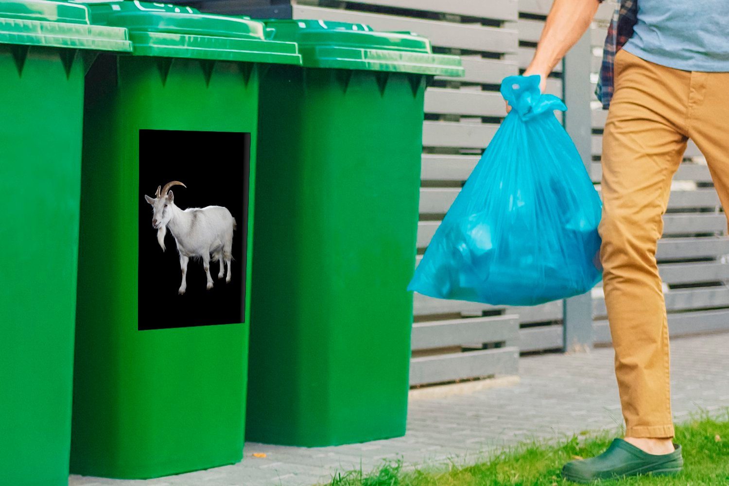 Container, (1 Weiße MuchoWow Mülleimer-aufkleber, Mülltonne, Ziege St), Hintergrund Abfalbehälter schwarzem Sticker, auf Wandsticker