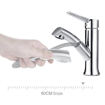 AuraLum pro Waschtischarmatur Ausziehbar Wasserhahn mit Brause Einhand Mischbatterie für Bad, 360°