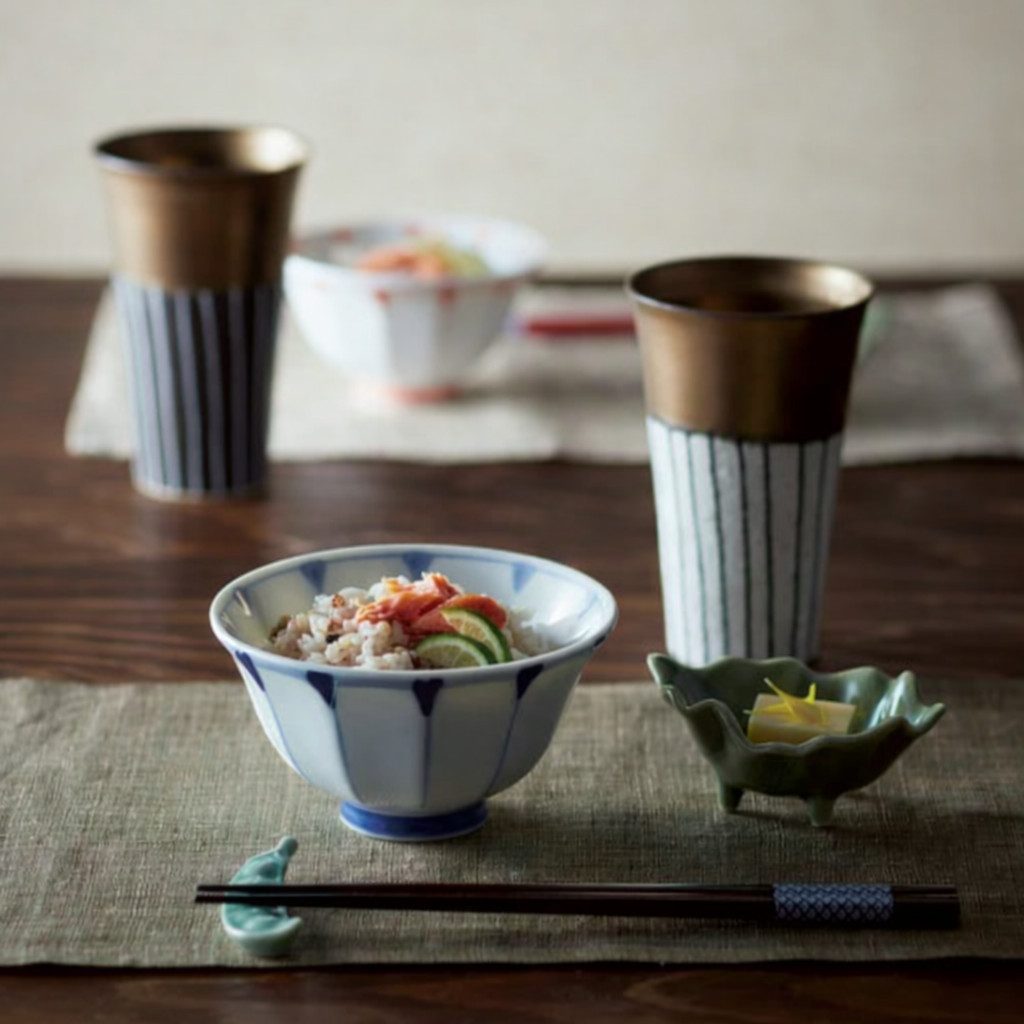 Ogura Ceramics Bierglas Mino Ware ein Paar längliche Bier Tassen in einer edlen Holzbox