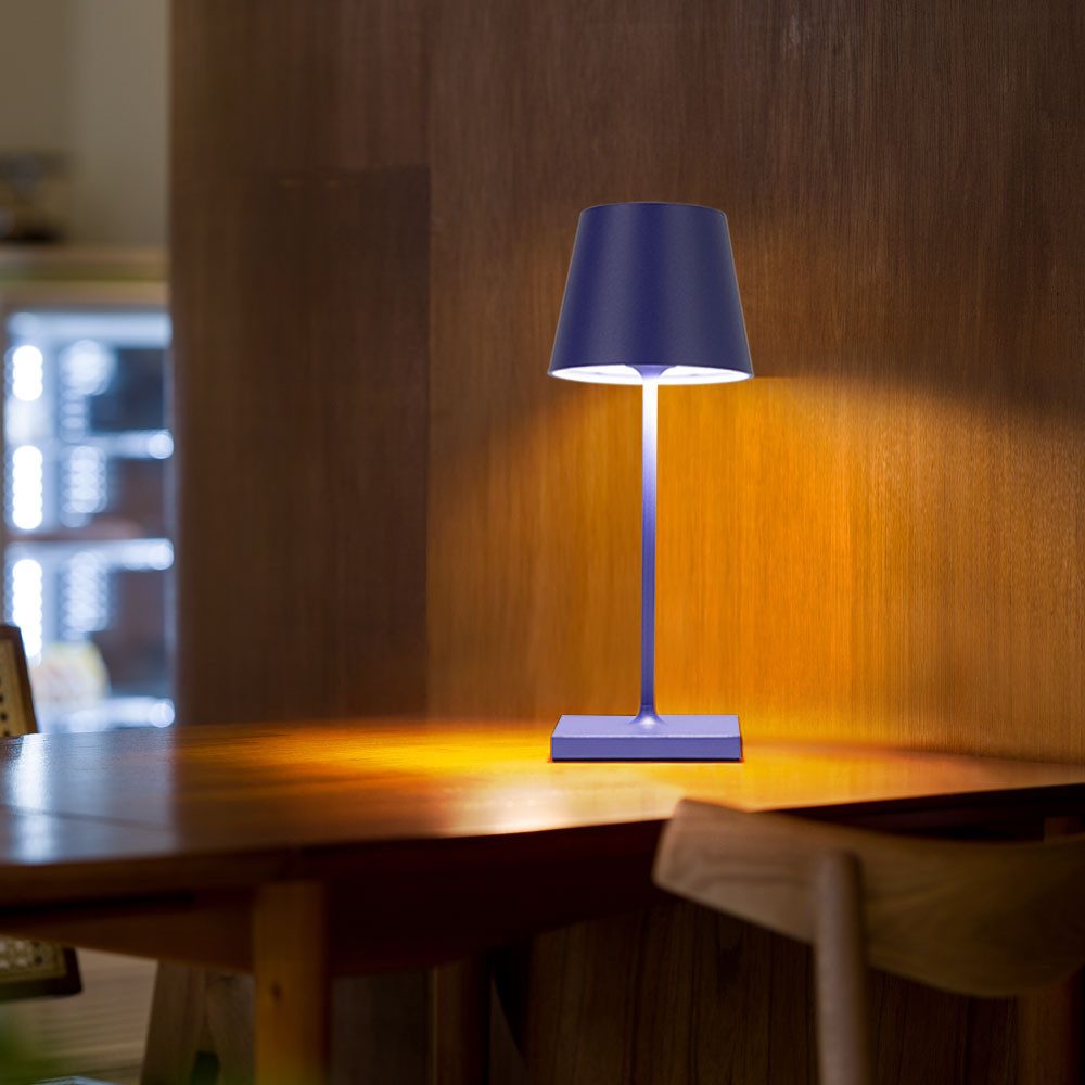 SIGOR Außen-Tischleuchte, LED-Leuchtmittel fest verbaut, Warmweiß, Außenleuchte Tischleuchte blau LED Touchdimmer Akku Tischlampe dimmbar