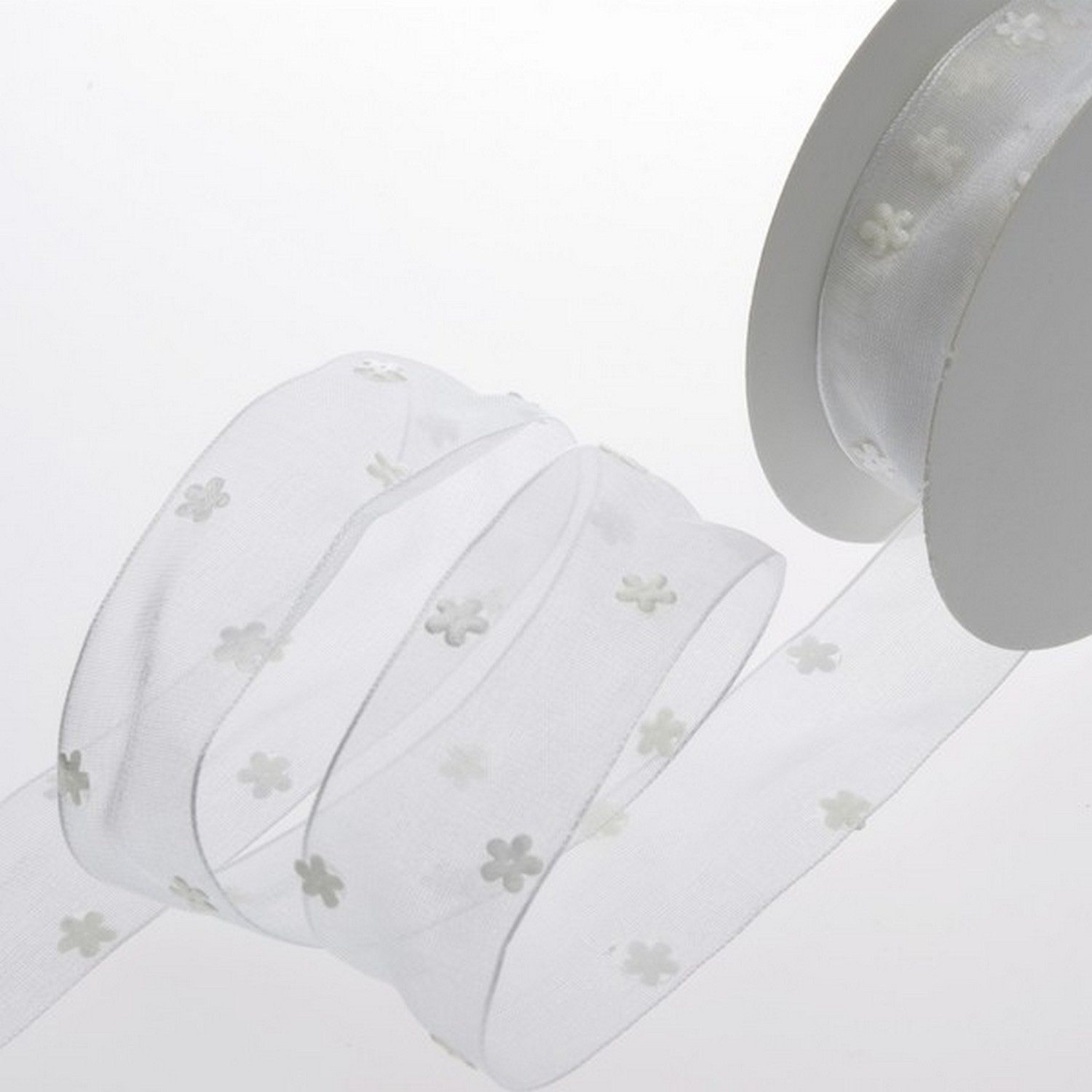 Deko AS Dekoobjekt Organzaband mit Miniblümchen - weiß - 5m - 91223 01-R 25