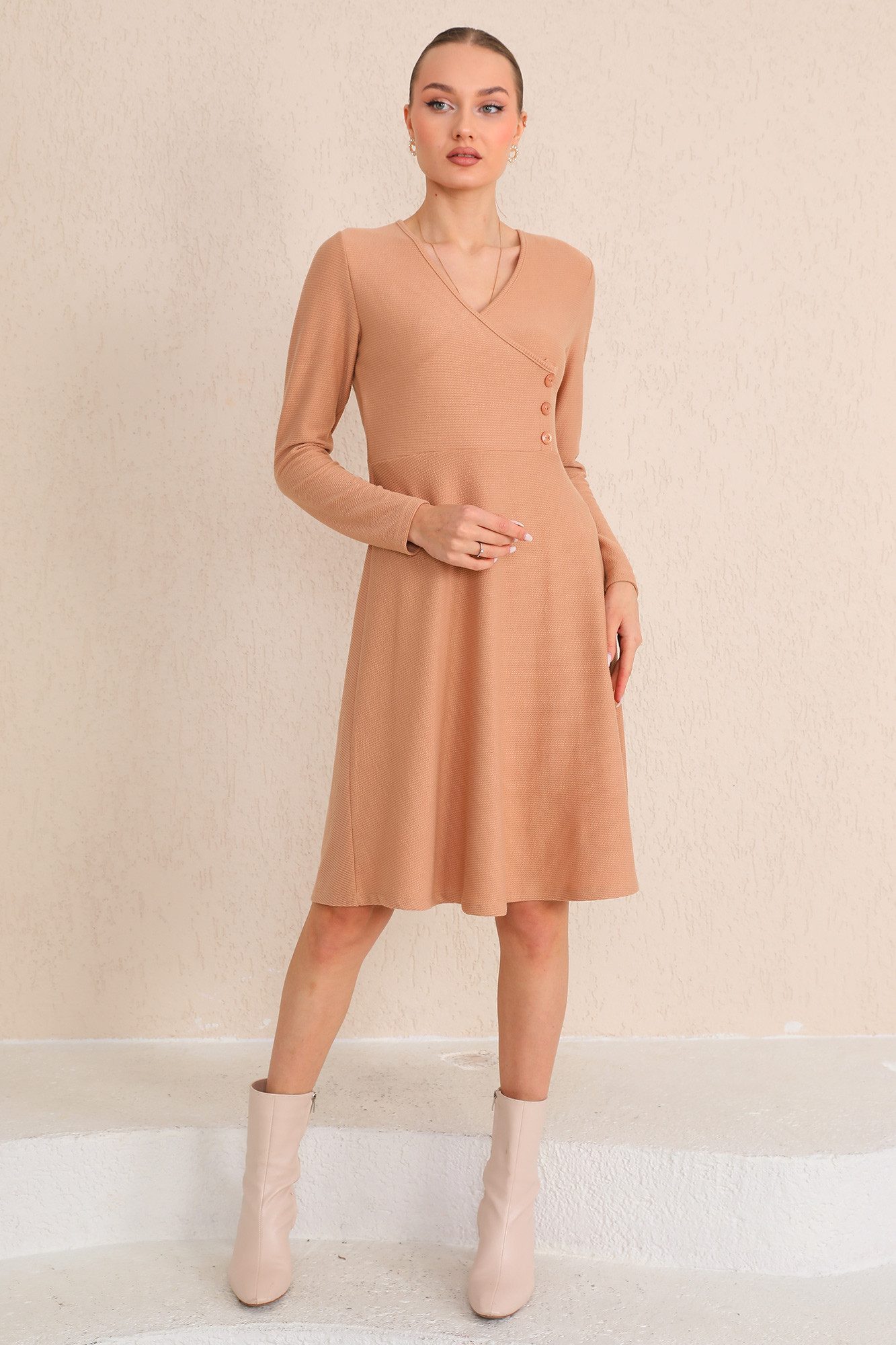 Bongual Midikleid Wickeloptik Rippenstruktur mit Knöpfe
