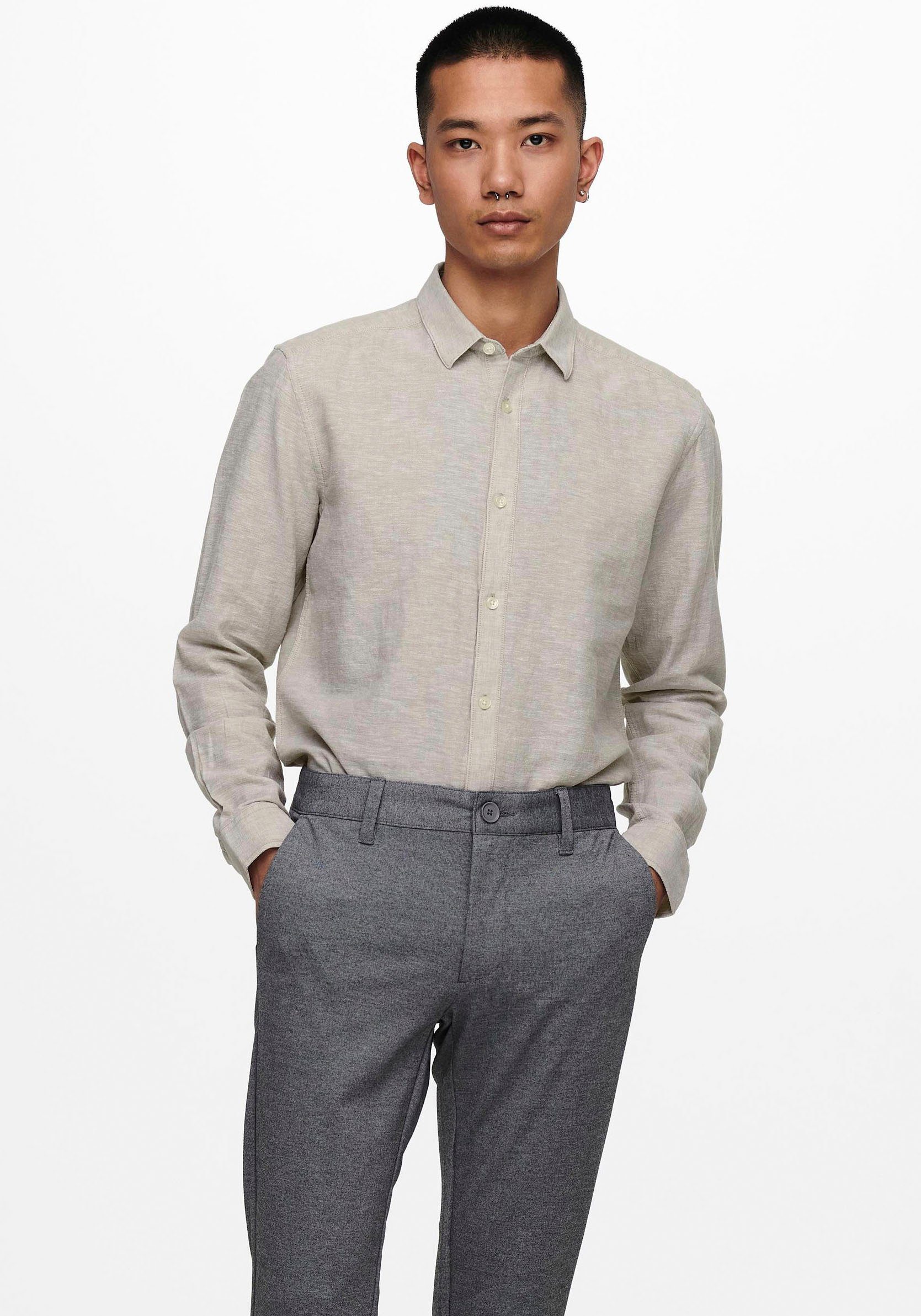 SOLID & LINEN SHIRT Langarmhemd Chinchilla SONS NOOS ONLY LS ONSCAIDEN