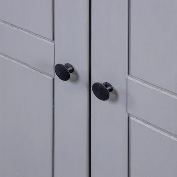 möbelando Kleiderschrank 298754 aus Kiefer-Massivholz in Grau und Naturholzfarbe (Oberfläche) mit 3 Türen. Abmessungen (BxHxT) 118x172x50 cm