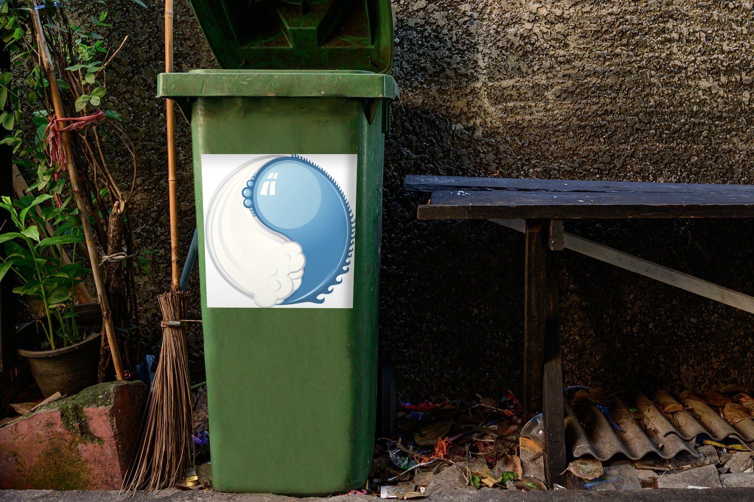 MuchoWow Wandsticker Eine Illustration von Wolken Yin in St), und Sticker, Mülleimer-aufkleber, Yang Wasser Mülltonne, Container, und Abfalbehälter (1