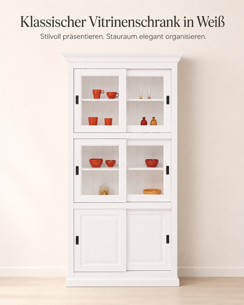 Wohnpalast Vitrine Vitrinen Schrank mit Glasschiebetüren Landhaus Küche 6 Türen