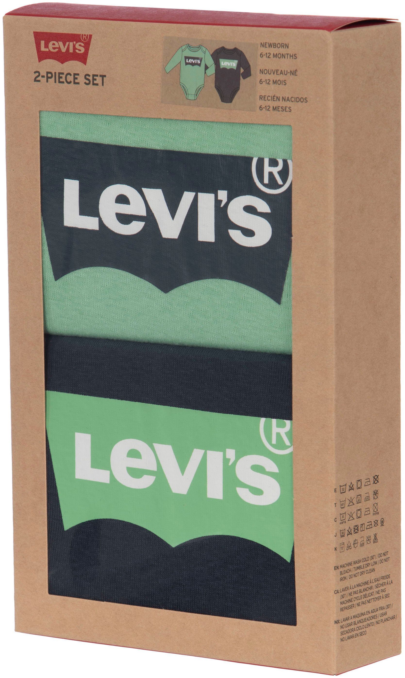 UNISEX BATWING LS Levi's® BODYSUIT blau+grün 2PK Kids (2-tlg) Langarmbody