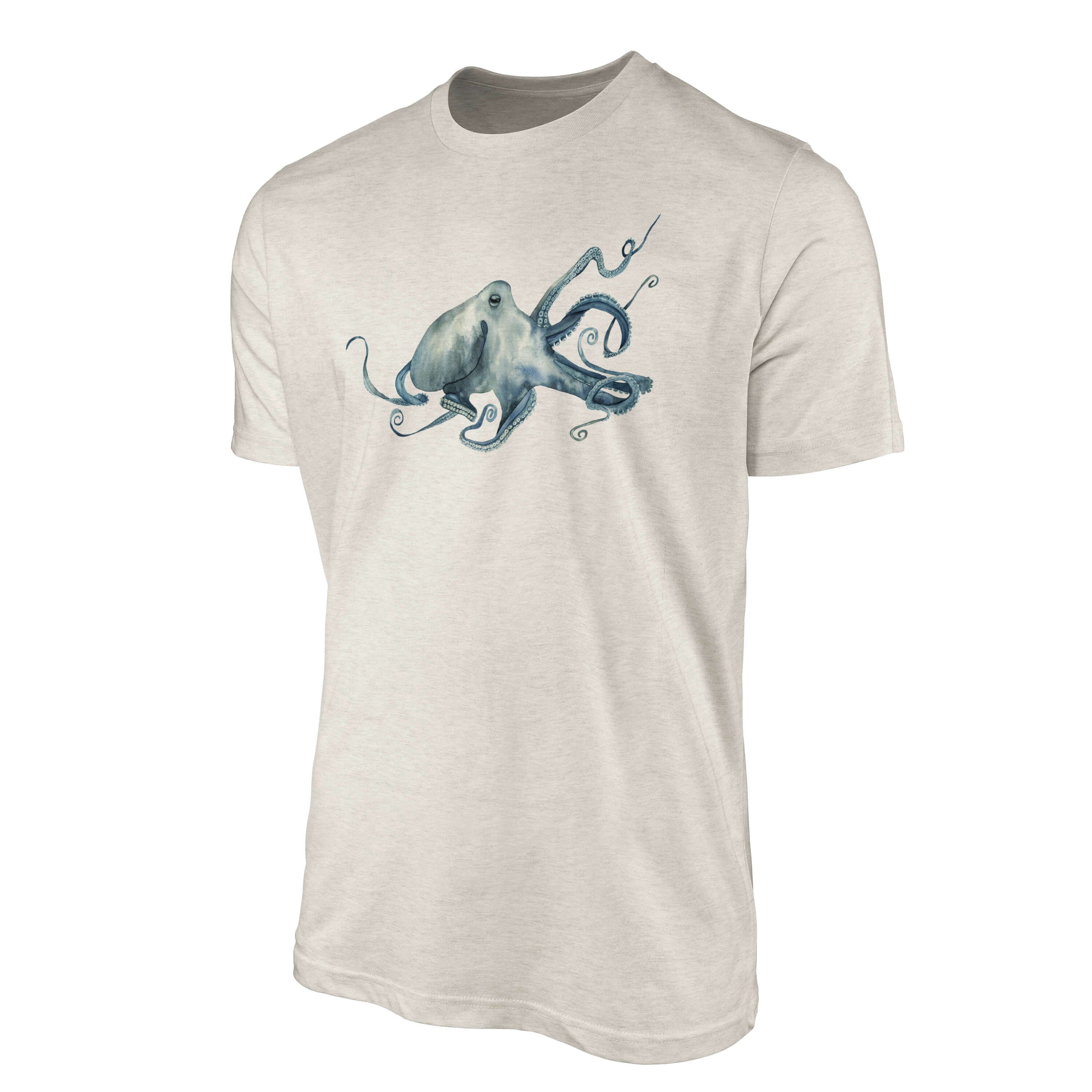 Sinus Art T-Shirt Herren Shirt Ökomode Nachhaltig (1-tlg) 100% Bio-Baumwolle Motiv Oktopus aus Wasserfarben gekämmte T-Shirt