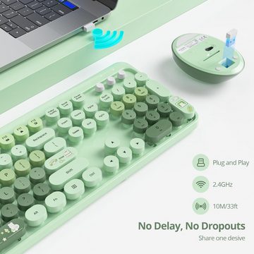 SOLIDEE inklusive farbenfroher Tastenkappen Tastatur- und Maus-Set, mit Retro-Schreibmaschinen-Design & ergonomischem Layout Ziffernblock