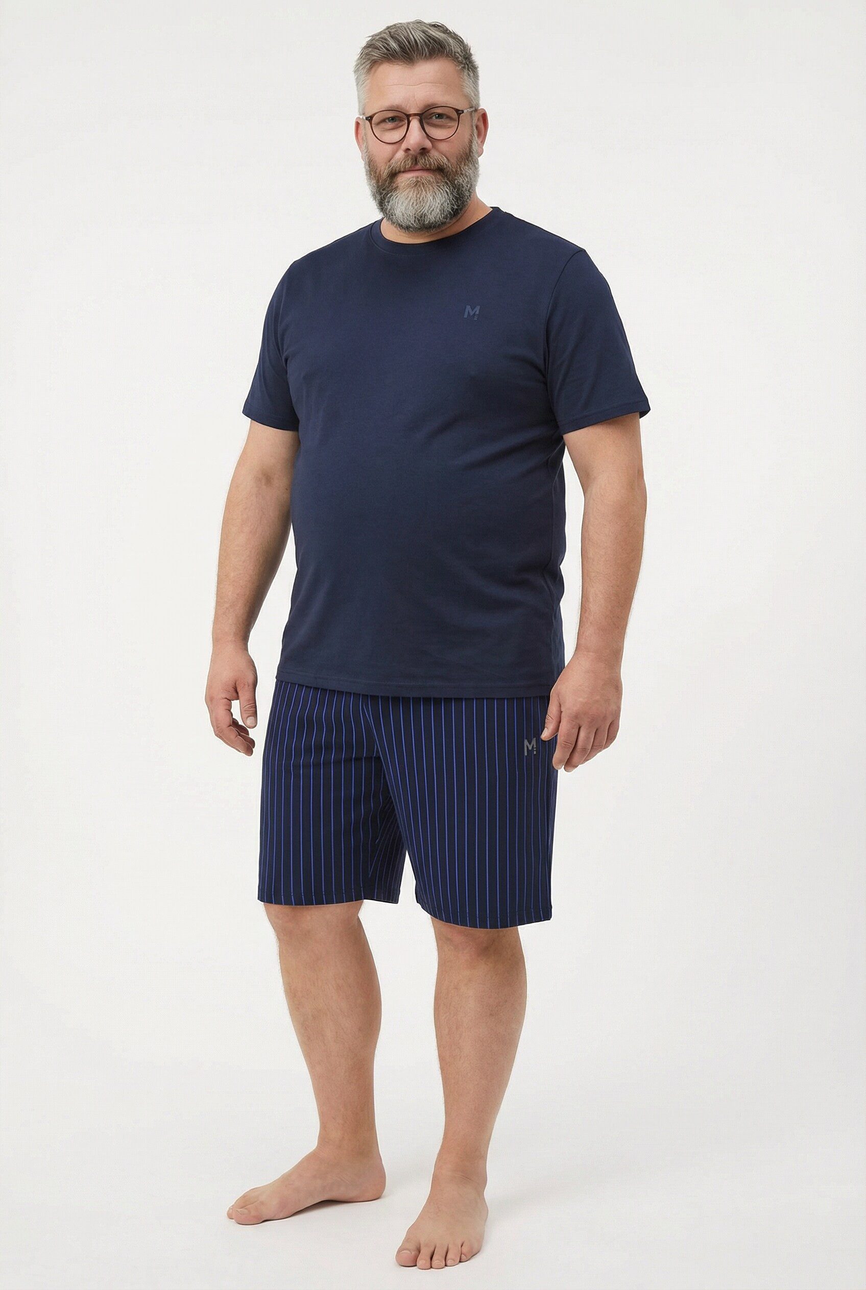 Men Plus Schlafanzug Schlafanzug Zweiteiler T-Shirt Streifen-Shorts günstig online kaufen
