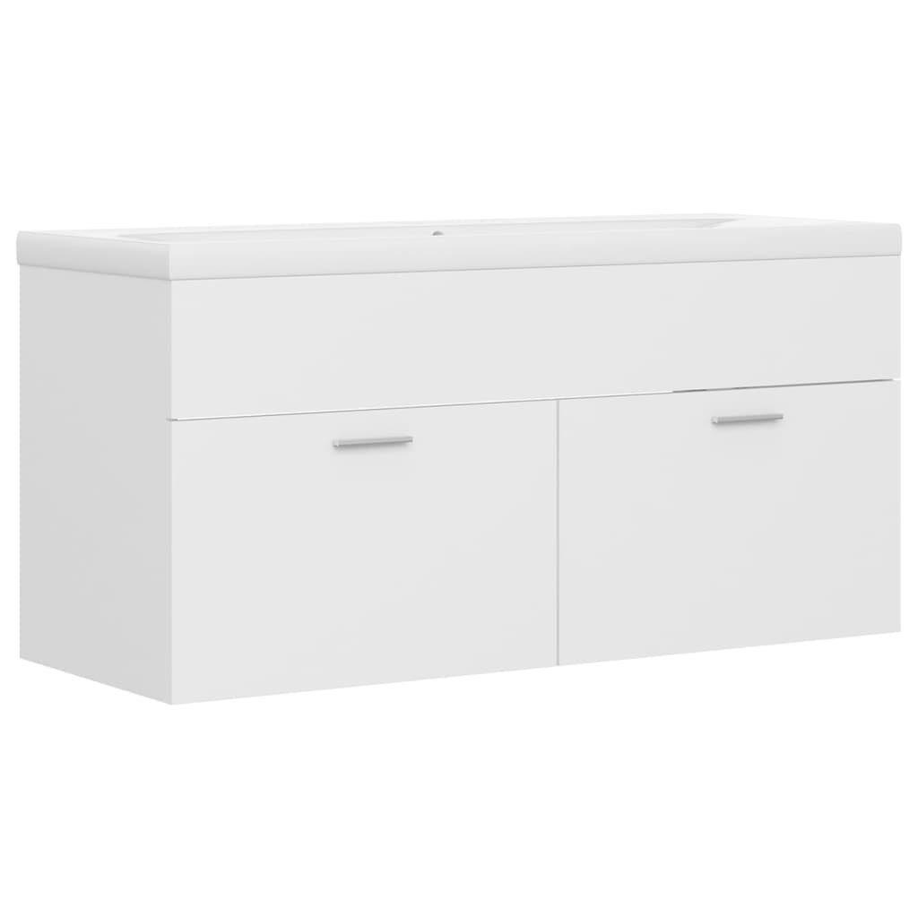 vidaXL Waschtisch 100 x 385 x 46 cm Waschbeckenunterschrank mit Einbaubecken Weiß Spanpl