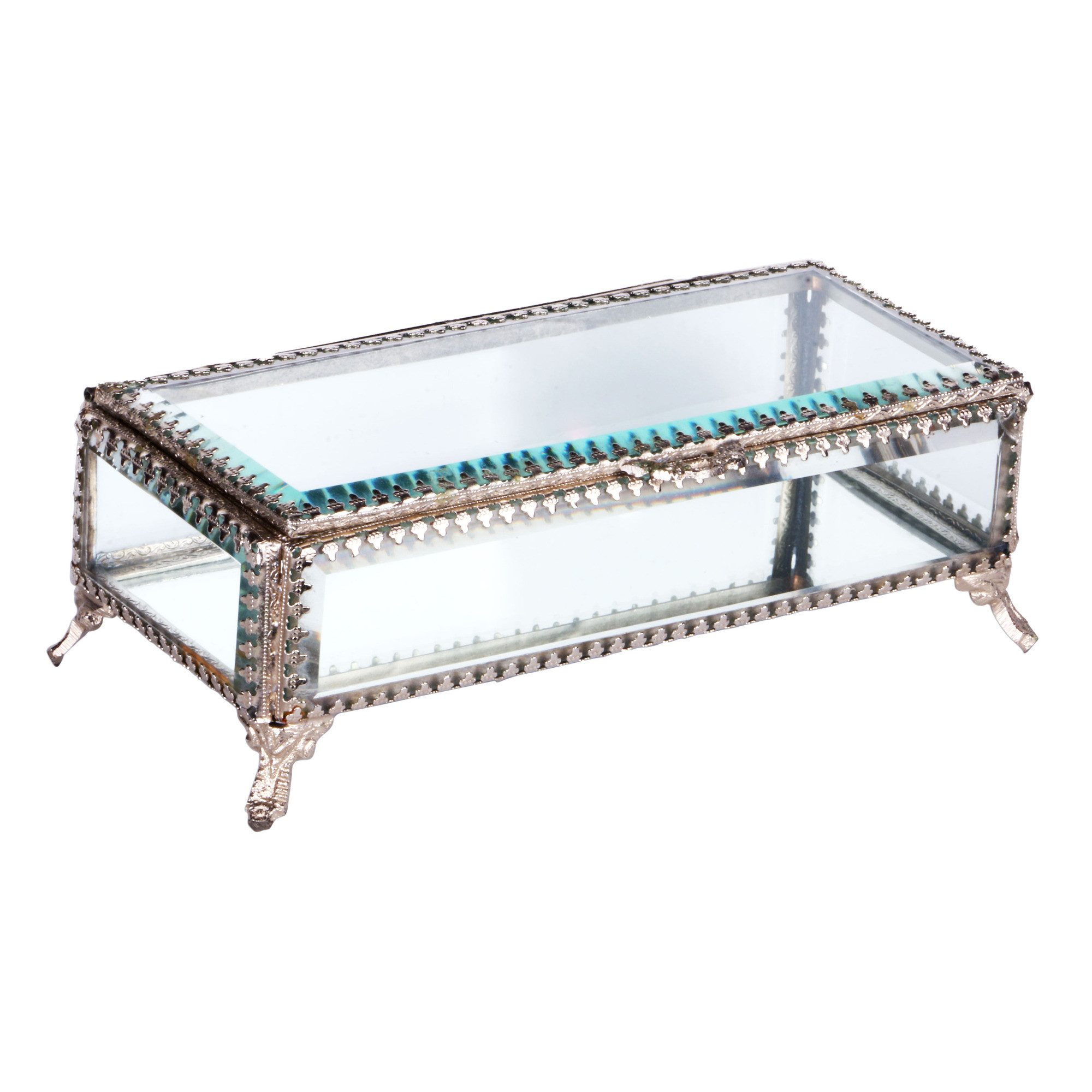 Marrakesch Orient & Mediterran Interior Schmuckkasten Aufbewahrungsbox Arafat im Orient-Design aus Metall, Transparent 19 cm (1 St), Glasdeckel