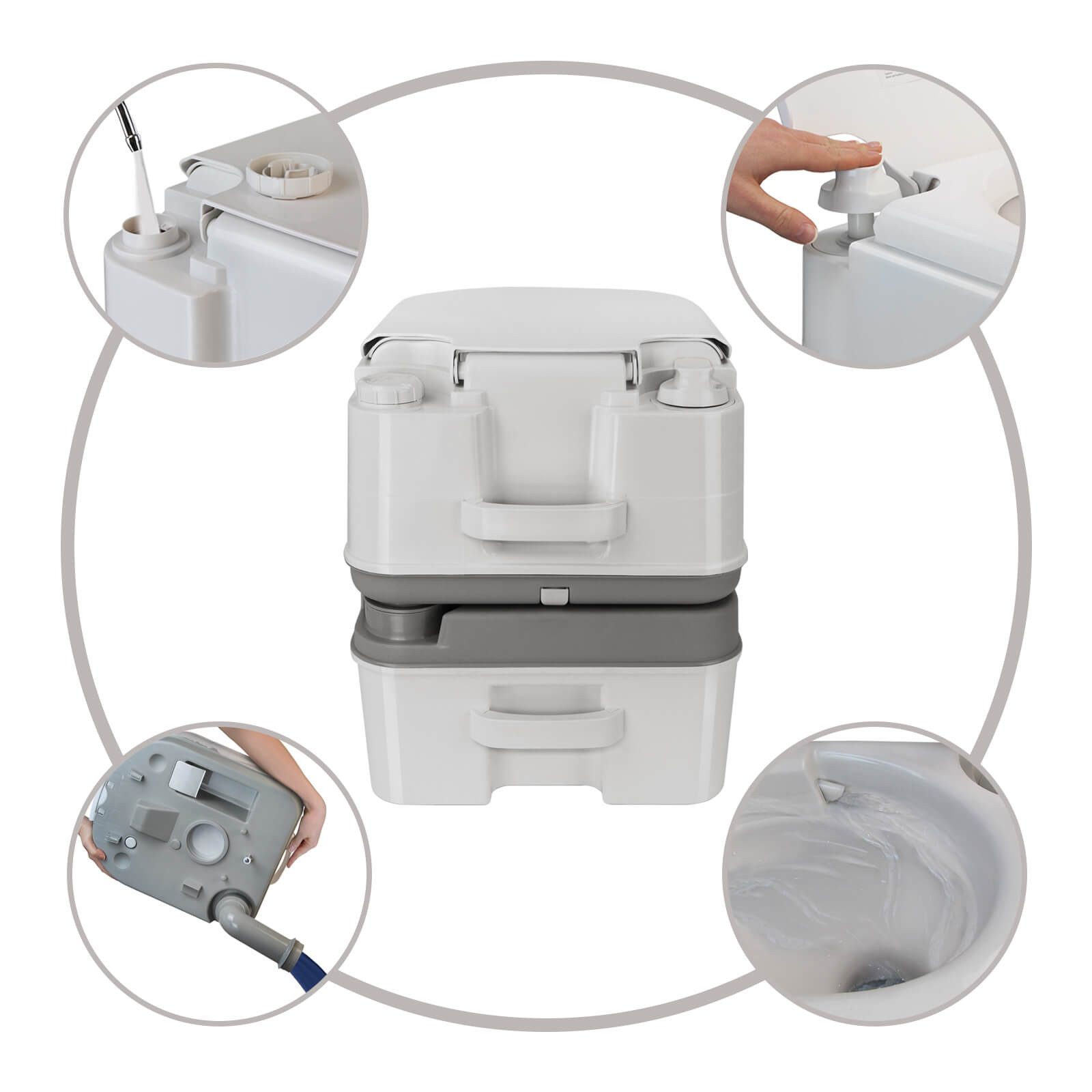 Montafox Campingtoilette Mobile Camping Toilette mit Kolbenpumpe 24 Liter