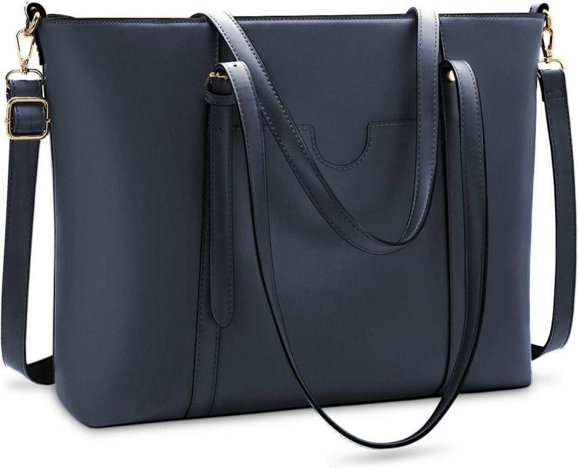 Umhängetasche Handtasche Shopper Damen Groß 15.6 Zoll PU Leder Schwarz Laptop