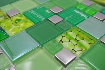 Mosani Mosaikfliesen Glasmosaik Mosaikfliesen silber grün Wand Küche Bad