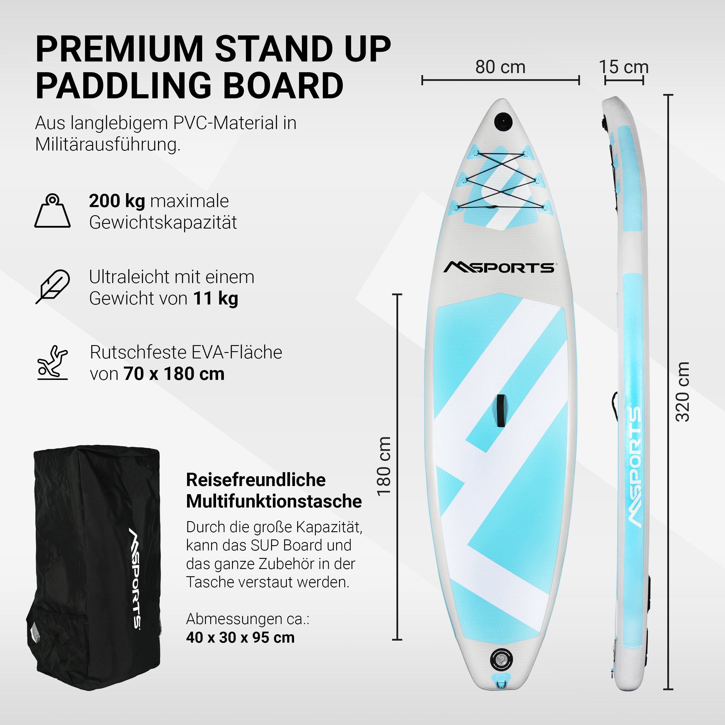 MSports® Inflatable SUP-Board Stand Up Paddle Board Aufblasbar Komplettes Paddleboard inkl. Zubehör