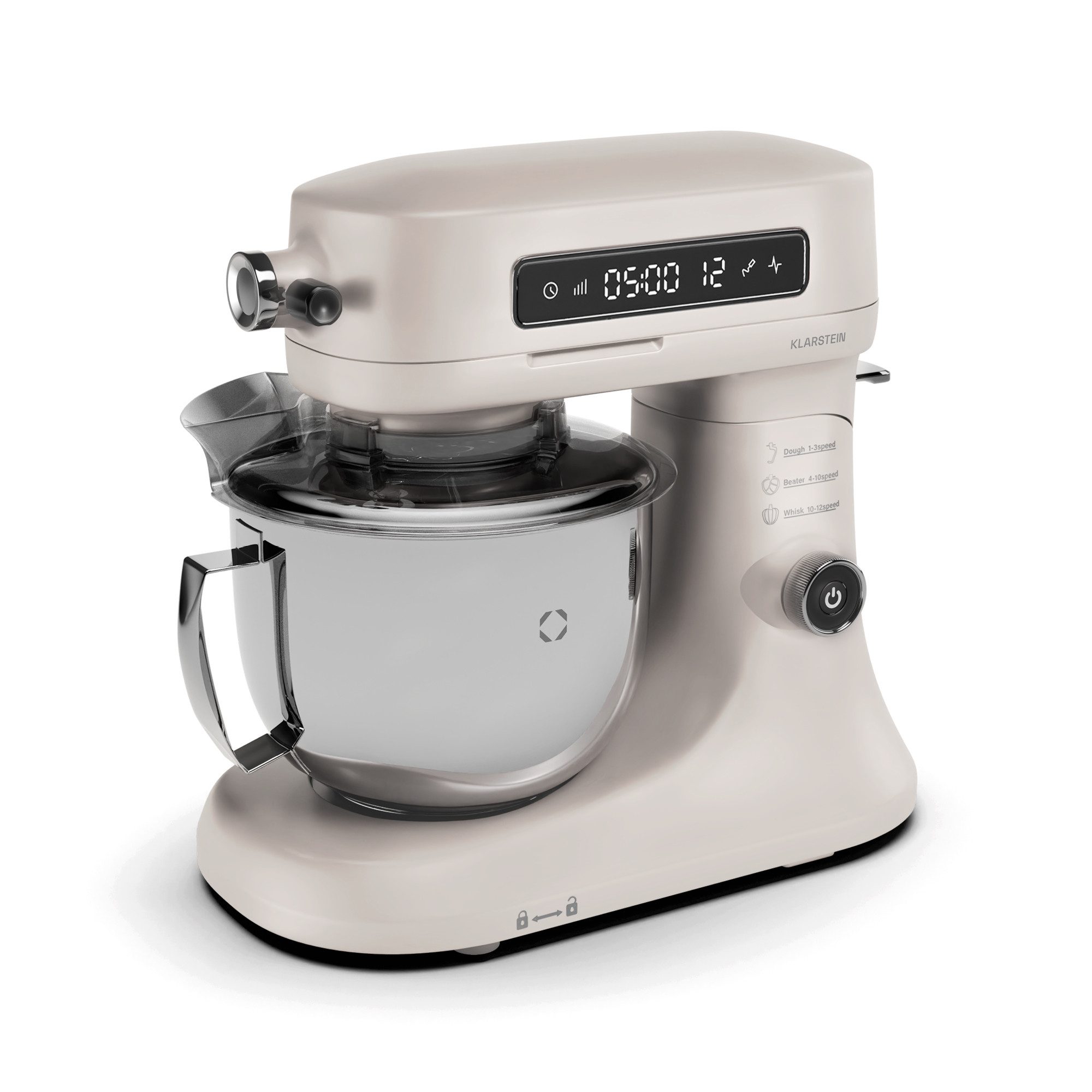 Klarstein Küchenmaschine mit Kochfunktion, 1600 W, 5 l Schüssel, Knethaken Rührbesen Schneebesen 5 L LCD Touch