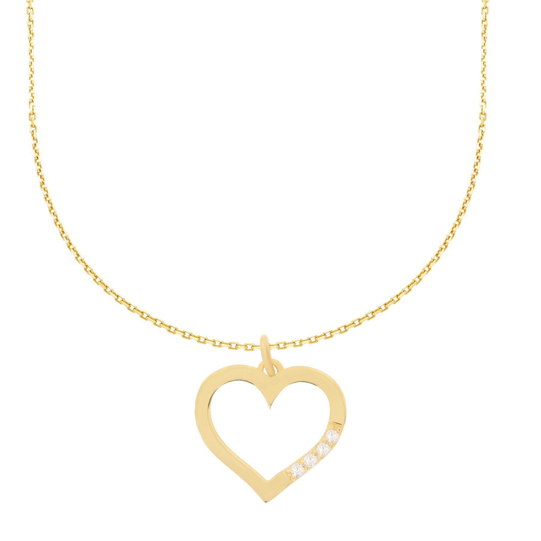 Damen Schmuck Stella-Jewellery Kette mit Anhänger 585er Gold Collierkette mit Herz Anhänger Zirkonia (inkl. Etui), Collierkette 