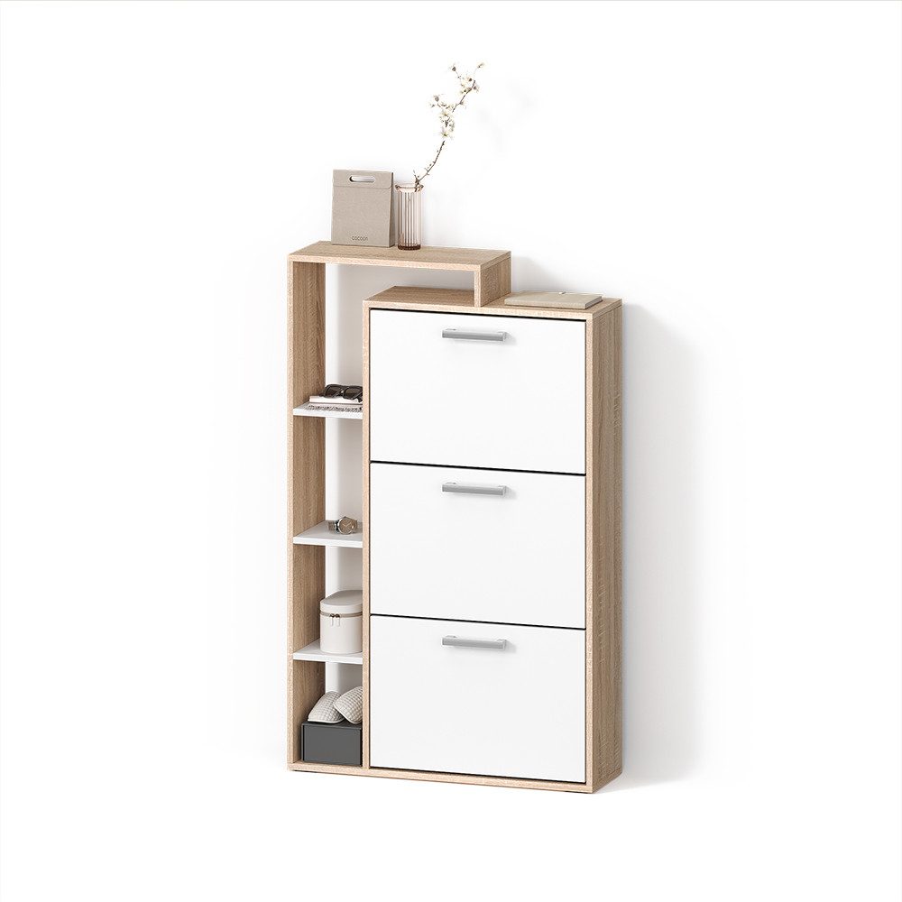 Livinity® Schuhkipper Ortello, Weiß/Sonoma/Sonoma, 80 x 128.3 cm mit 3 Fächern (1 St)