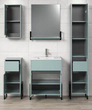 trendteam Badmöbel-Set Matix, (Badezimmer in Dusk Blue mit Anthrazit, Komplett-Set 5-teilig), inklusive Waschbecken