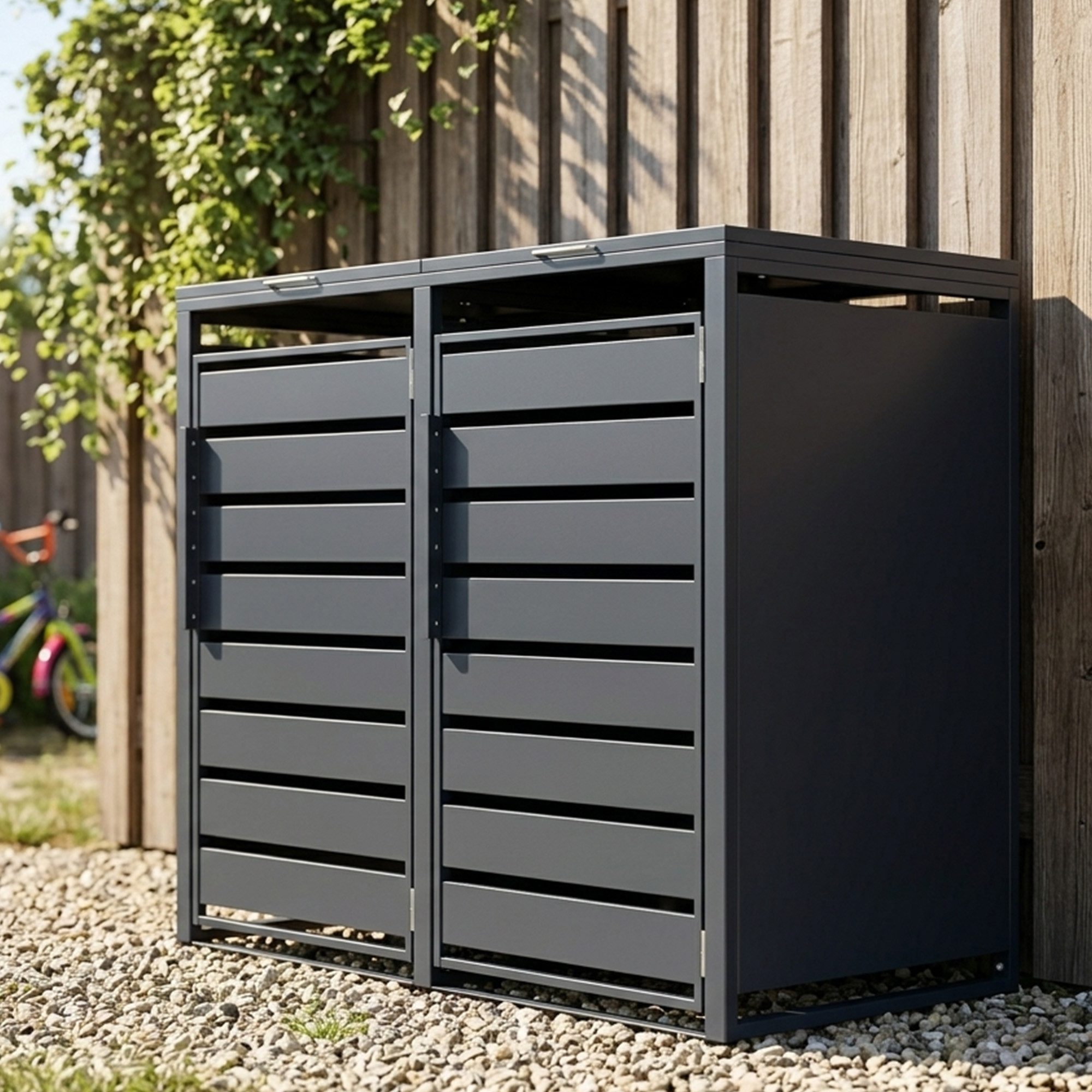 GARLIVO Mülltonnenbox Thymian Mülltonnenbox 2er 240L - wetterfest und langlebig, Verschließbare Mülltonnenverkleidung -modernes Design als Sichtschutz