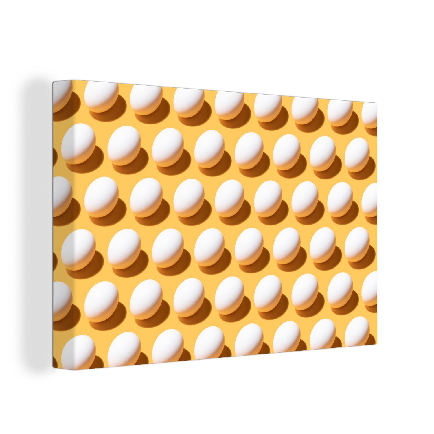 OneMillionCanvasses® Leinwandbild Sauber arrangierte weiße Eier, (1 St), Wandbild Leinwandbilder, Aufhängefertig, Wanddeko, 30x20 cm