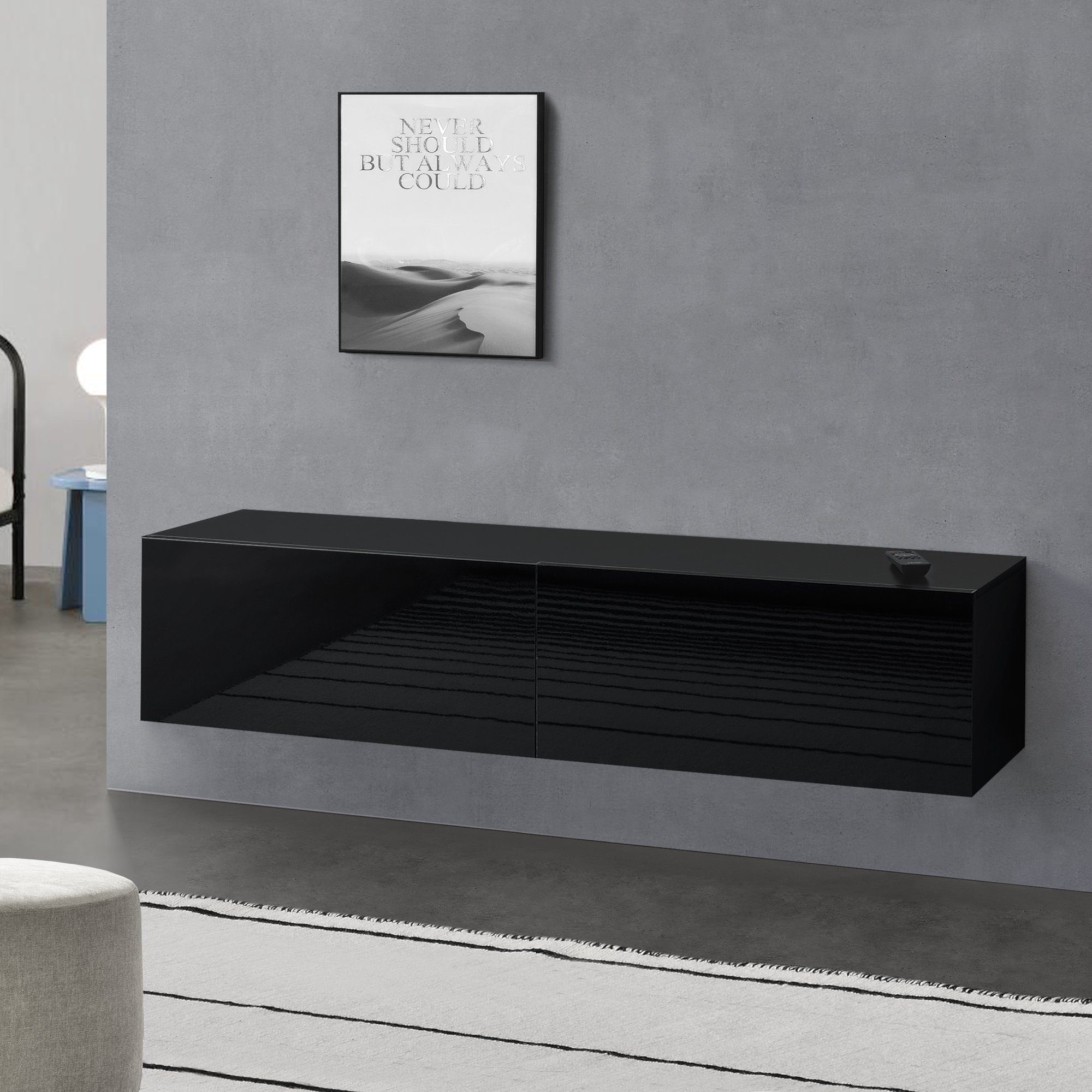 en.casa Hängeschrank »Evaton« Hängeboard TV Lowboard Hängekonsole 140 cm  mit 2 Ablagefächern betonfarben matt online kaufen | OTTO