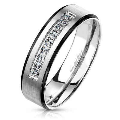 BUNGSA Partnerring Ring Paare Silber mit schwarzen Außenringen und Kristallen aus Edelsta (Ring, 1-tlg), Damen Herren