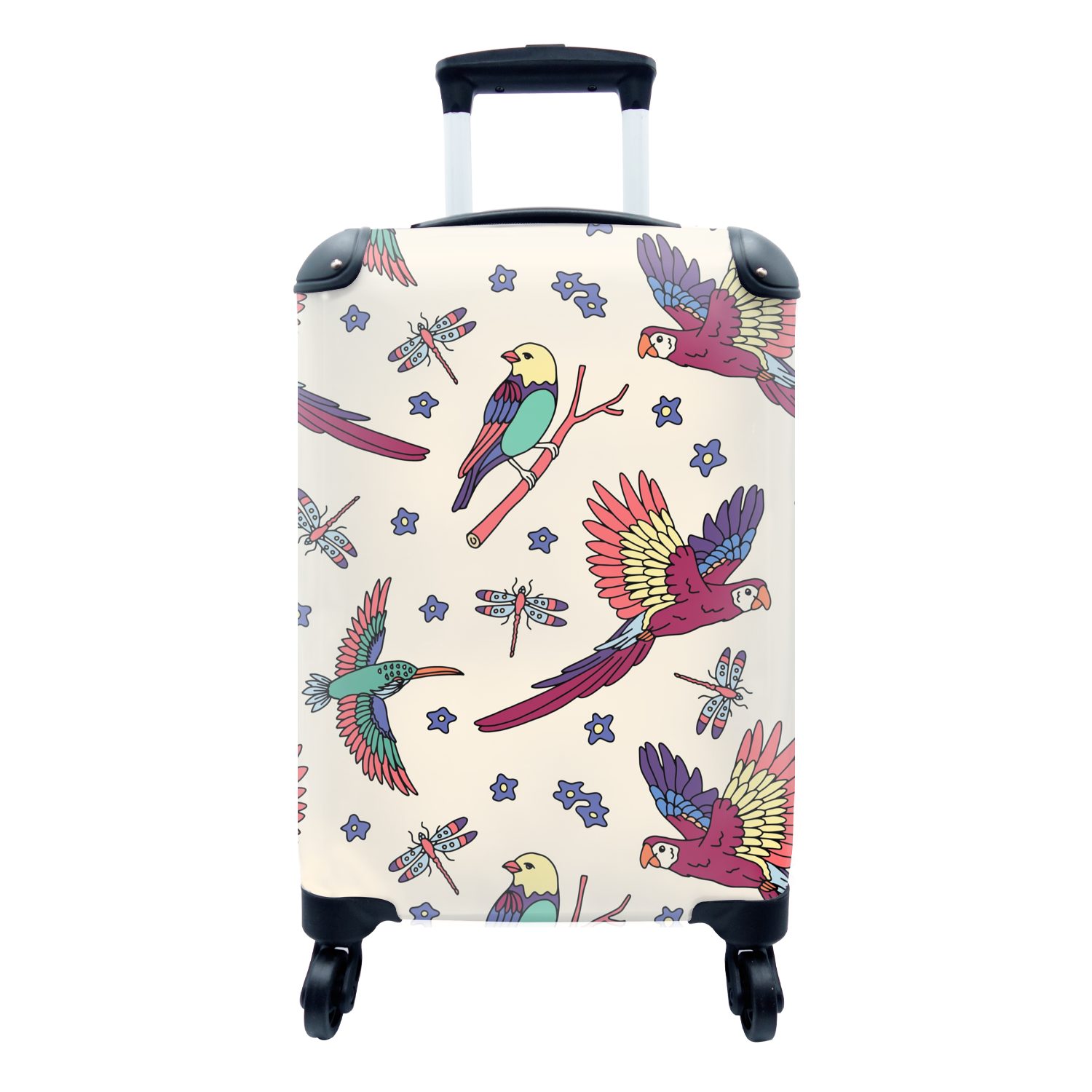 MuchoWow Handgepäckkoffer Muster - Vintage - Vögel, 4 Rollen, Reisetasche mit rollen, Handgepäck für Ferien, Trolley, Reisekoffer