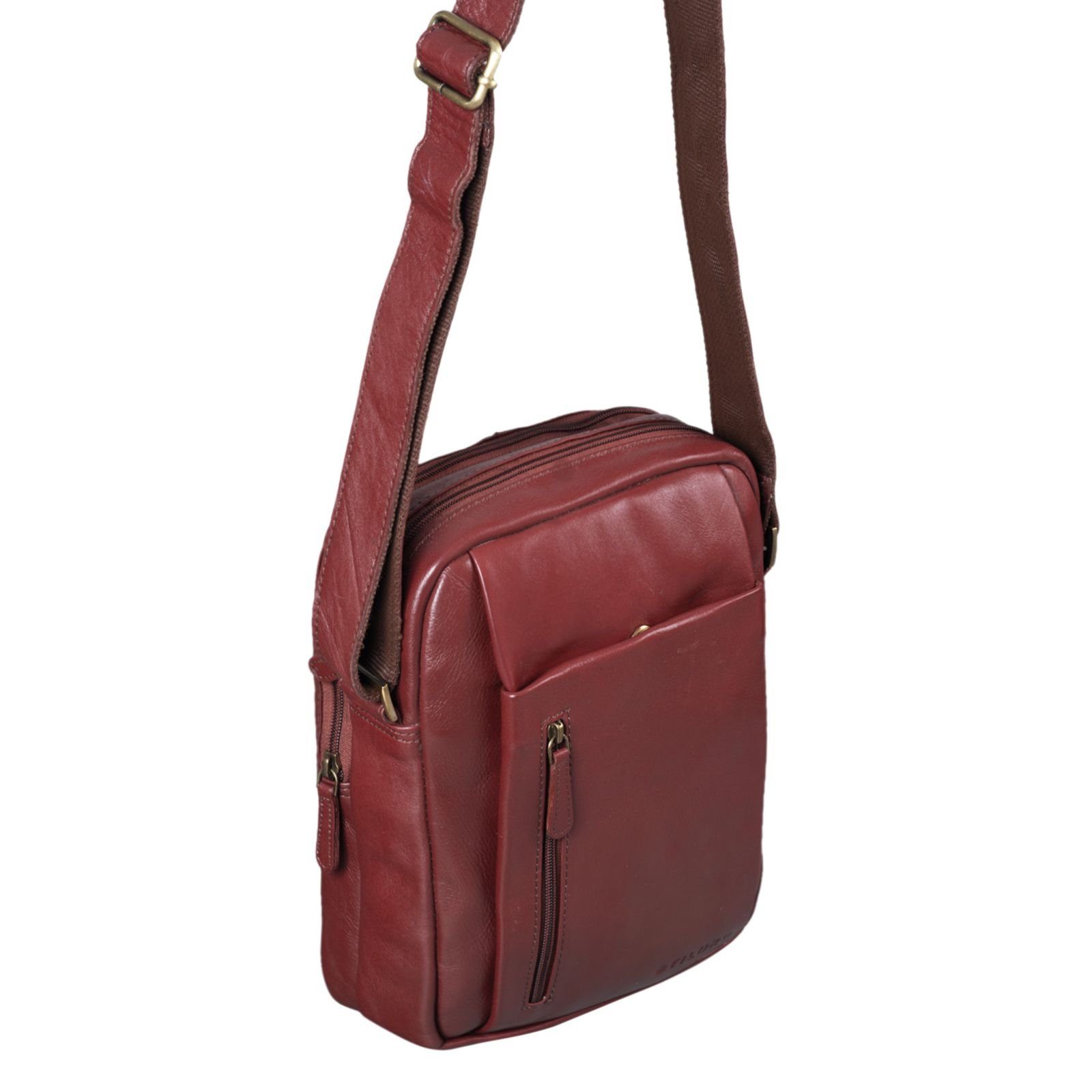 STILORD Messenger Bag "Irving" rot Leder Tasche Vintage - braun Klein