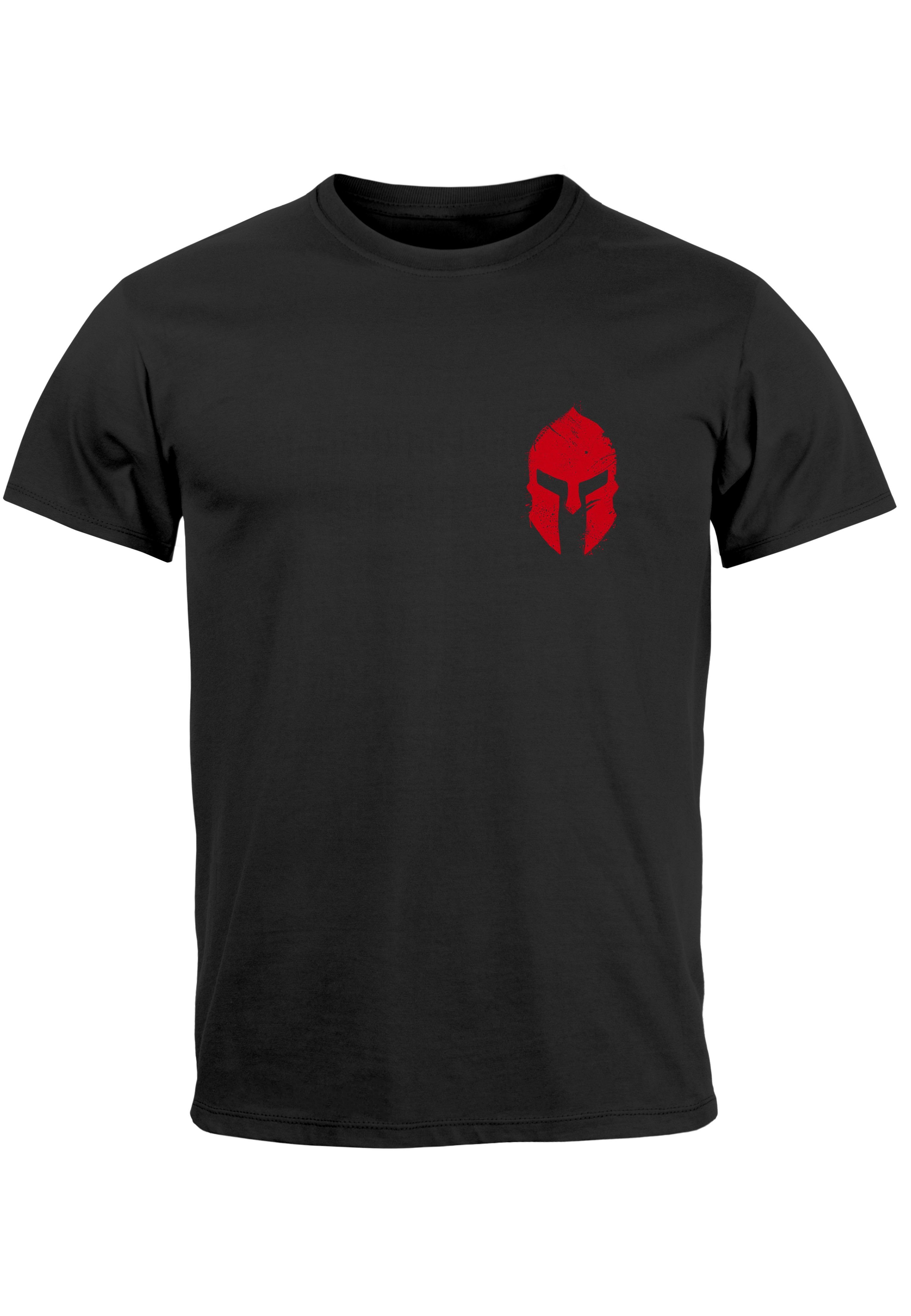 Neverless Print-Shirt Herren T-Shirt Logo Print Sparta-Helm Spartaner Gladiator Krieger Warr mit Print schwarz-rot