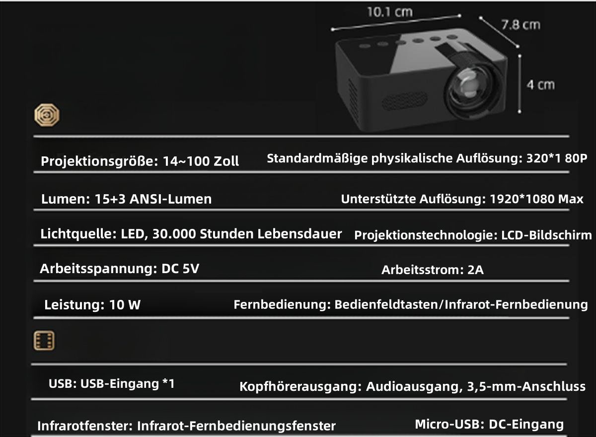 selected LCD-Beamer LCD-HD-Projektor Tragbarer 1920*1080, (Auflösung: Lumen) carefully 4K, 15ANSI