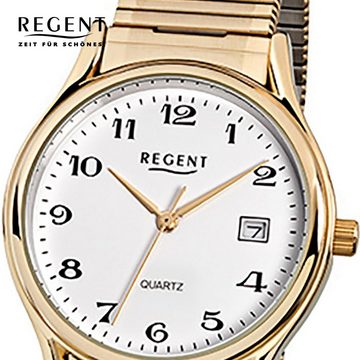 Regent Quarzuhr Regent Herren-Armbanduhr gold Analog F-873, (Analoguhr), Herren Armbanduhr rund, mittel (ca. 36mm), Edelstahl, goldarmband