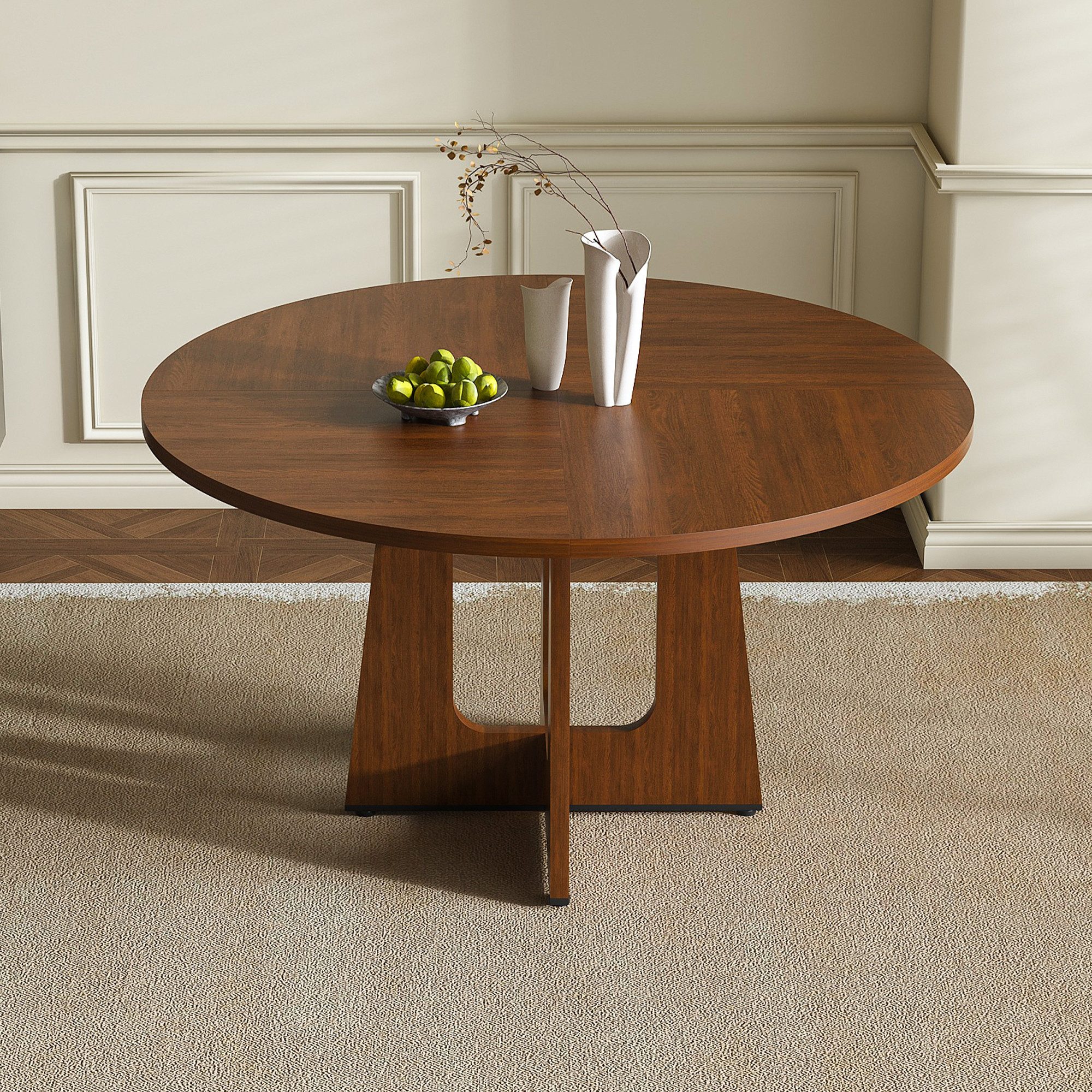 Odikalo Couchtisch Wohnzimmertisch runder Esstisch (Holz Beistelltisch mit 120 cm Durchmesser und 76 cm Höhe, aus MDF, komfortabler Platz für 4 Personen – für Esszimmer, Küche und Wohnzimmer)