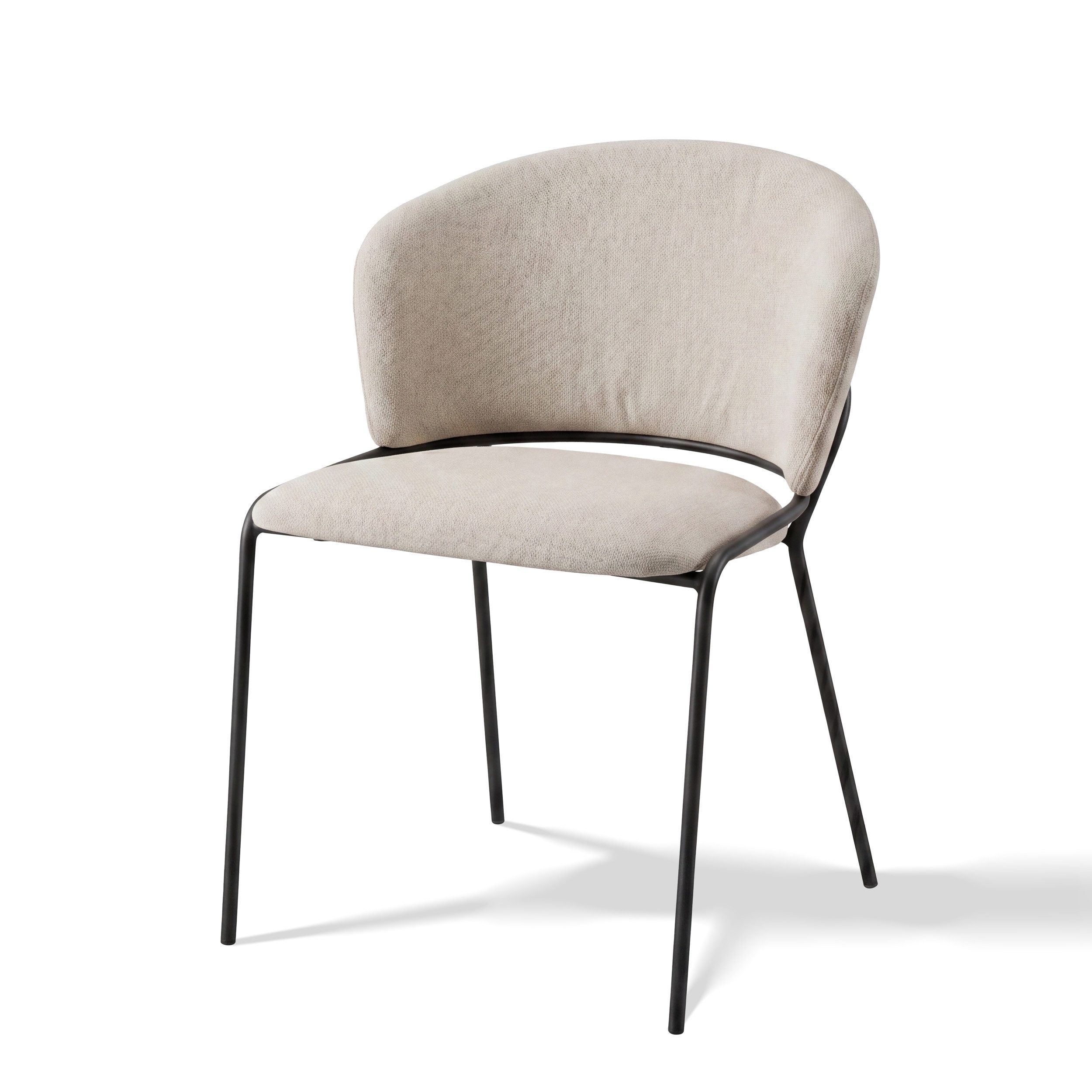 KHG Esszimmerstuhl Küchenstuhl Beige, bis 120 kg belastbar, Industrial Look (Indoor-Stuhl Mikrofaser), breite geschwungene Rückenlehne, gepolstert