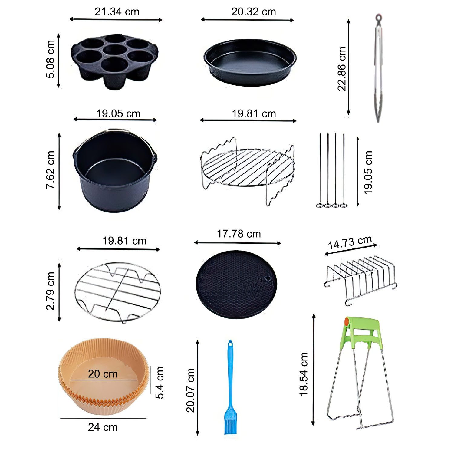 SURFOU Backform Heißluftfritteuse Zubehör 8 Zoll 11-Teilige für Airfryer 3.5L- 5.5L, für Philips Airfryer 7,2L, 8,3L, COSORI 5,5L, Tefal 6,5L, Cecotec 6L